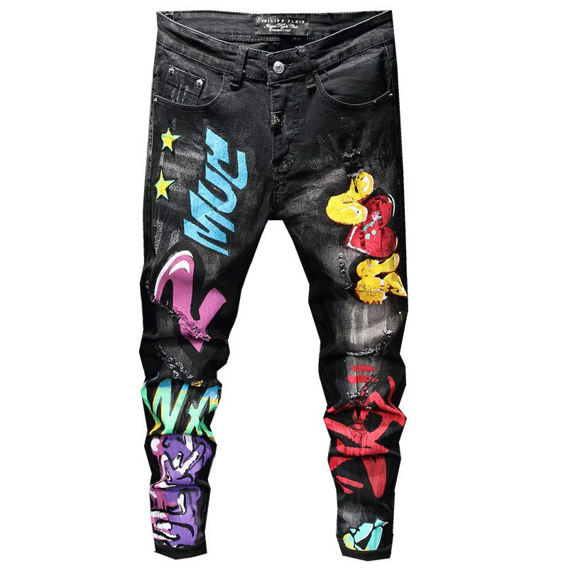 Trousers Micro Stretch Cotton Print Ordinary Mid-rise Jeans - Image 6