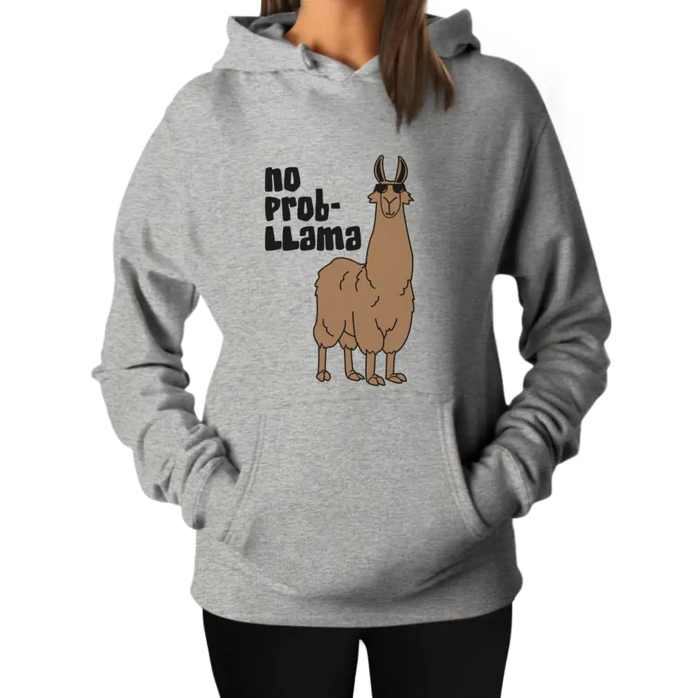 Tstars Llama Hoodie No Prob-Llama Funny Alpaca Llamas Women Sweatshirt Hoodies Large Grey - Image 2