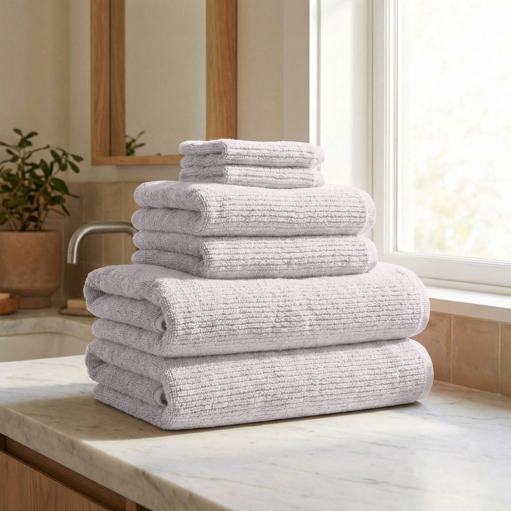 Turkish Cotton Ribbed 6-Piece Bath Towel Set - Georgiana Collection - Image 13