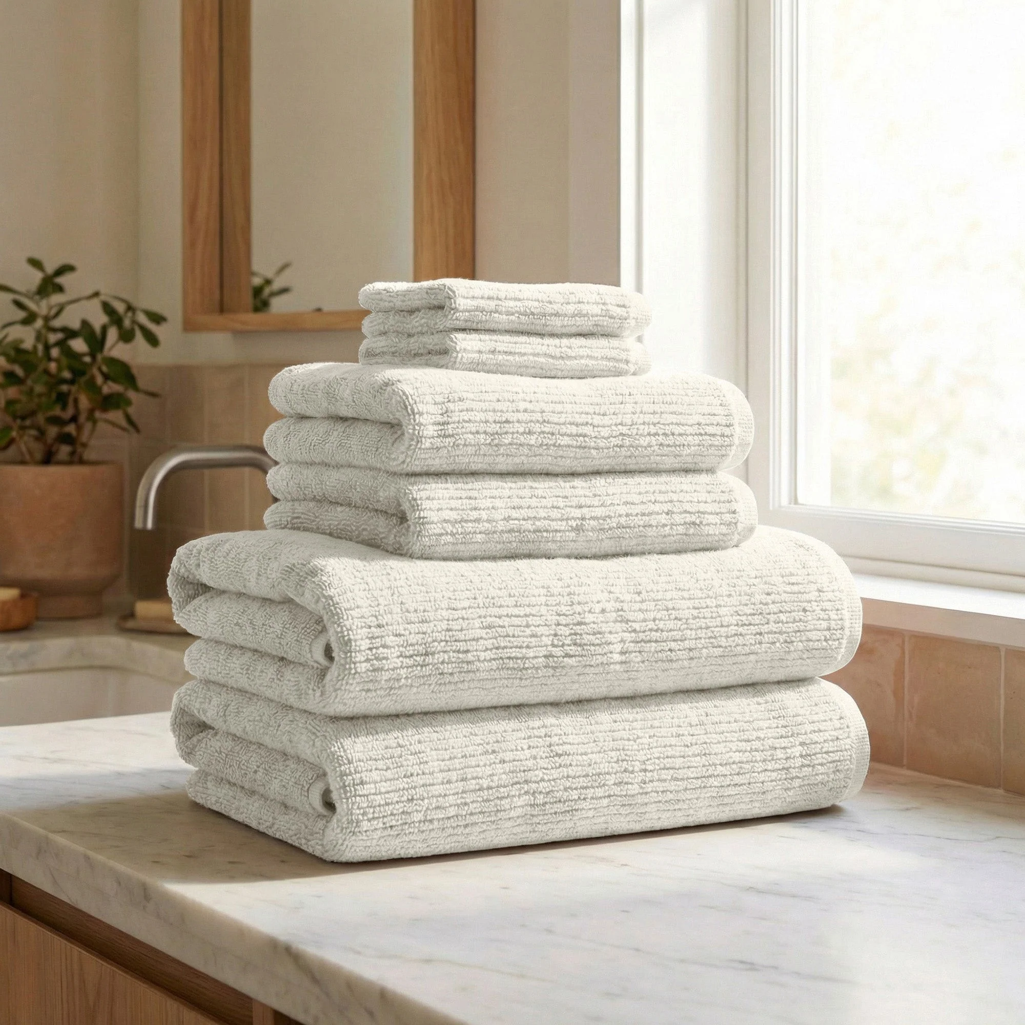 Turkish Cotton Ribbed 6-Piece Bath Towel Set - Georgiana Collection - Image 7