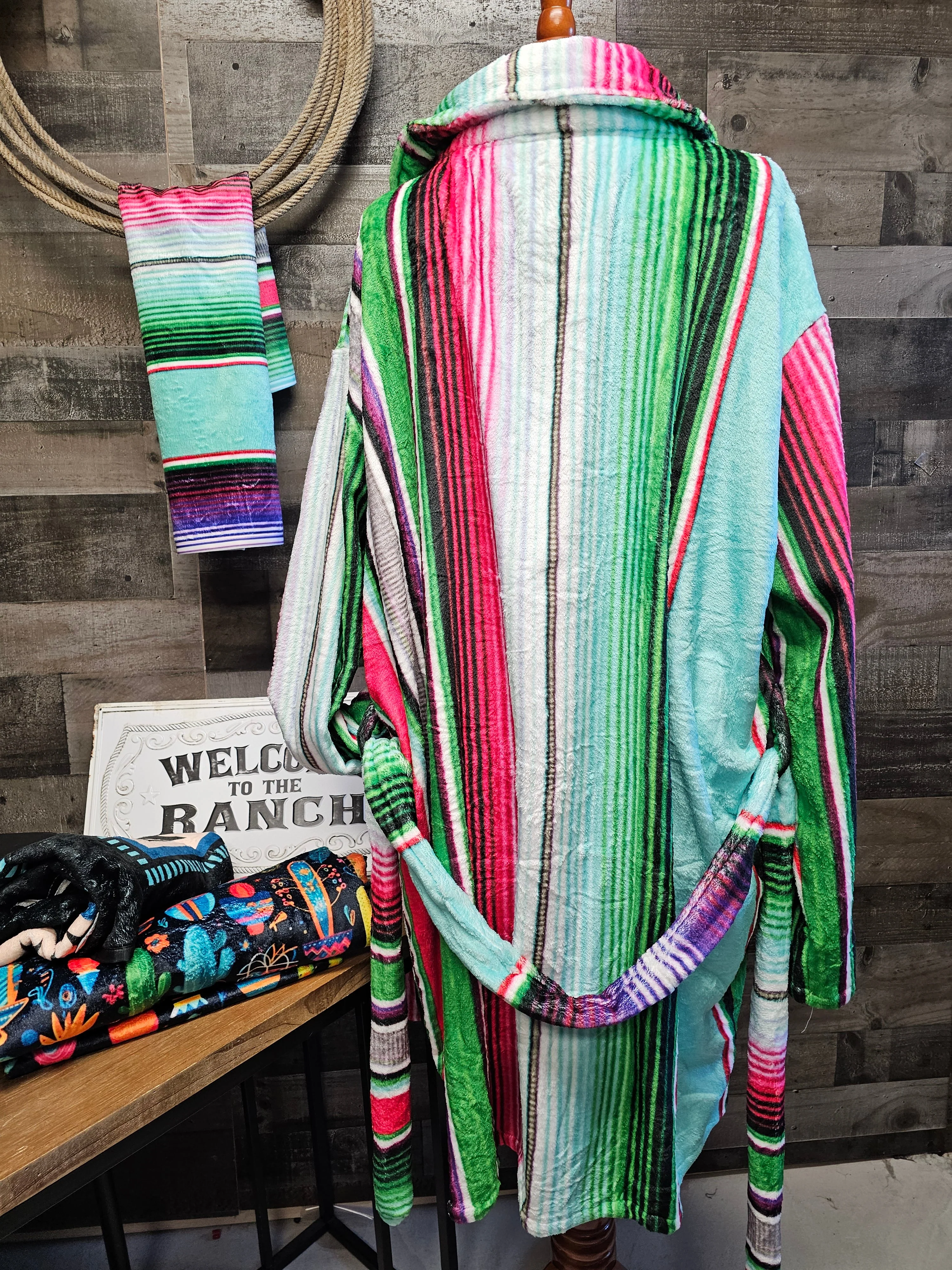 Turquoise Serape Women's Western Bath Robe - Image 3