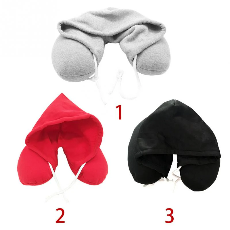 U shaped Neck Pillow soft Hooded Neck pillow for Travel - Image 4
