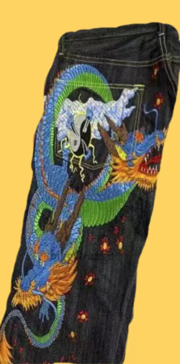 Ukiyo-e Printed Men's Jeans Loose Straight Wide-leg Pants - Image 6