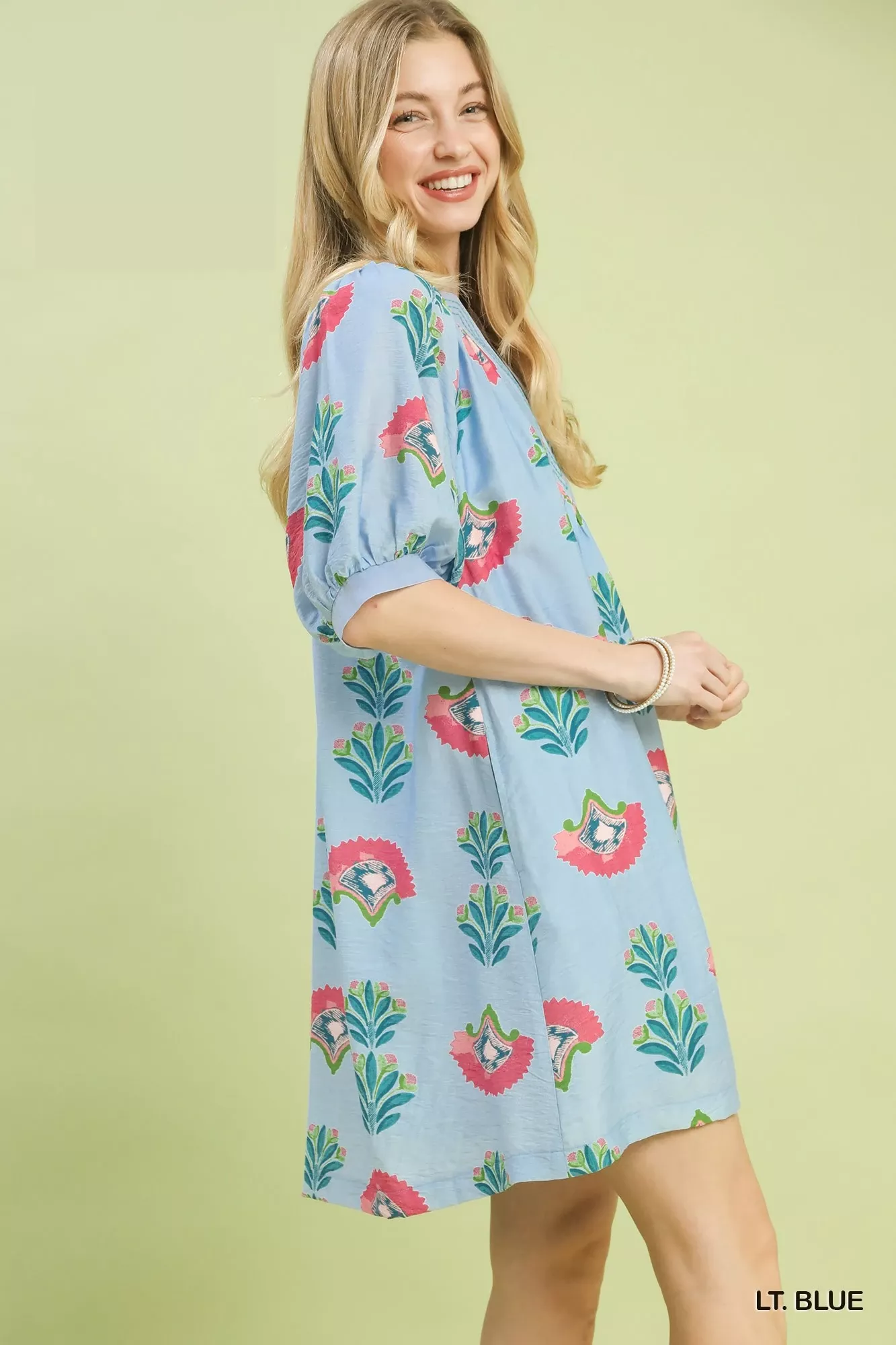 Umgee Abstract Print Mini Dress in Blue - Image 2