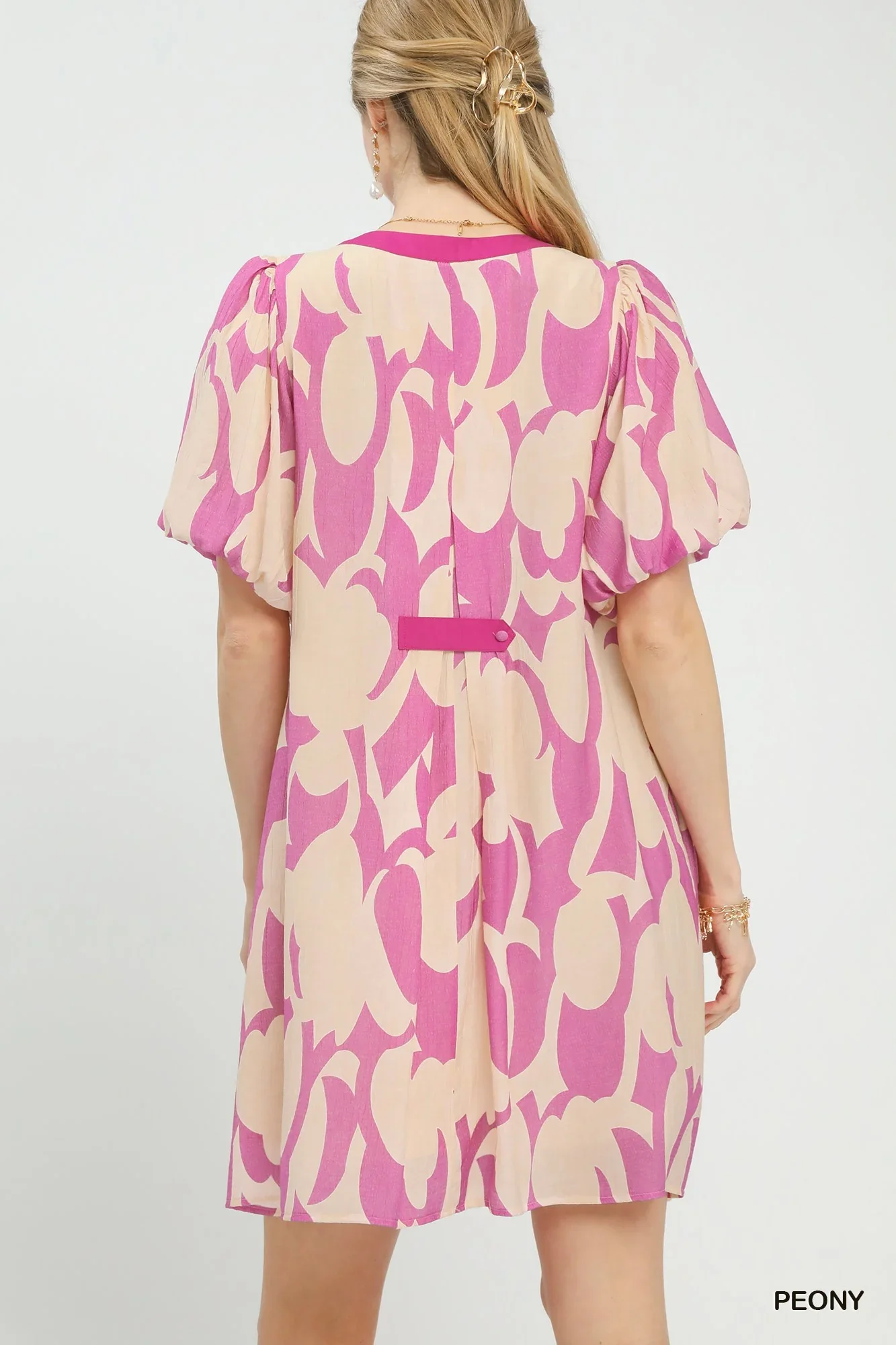 Umgee Abstract Print Puff Sleeve Shift Dress - Image 4