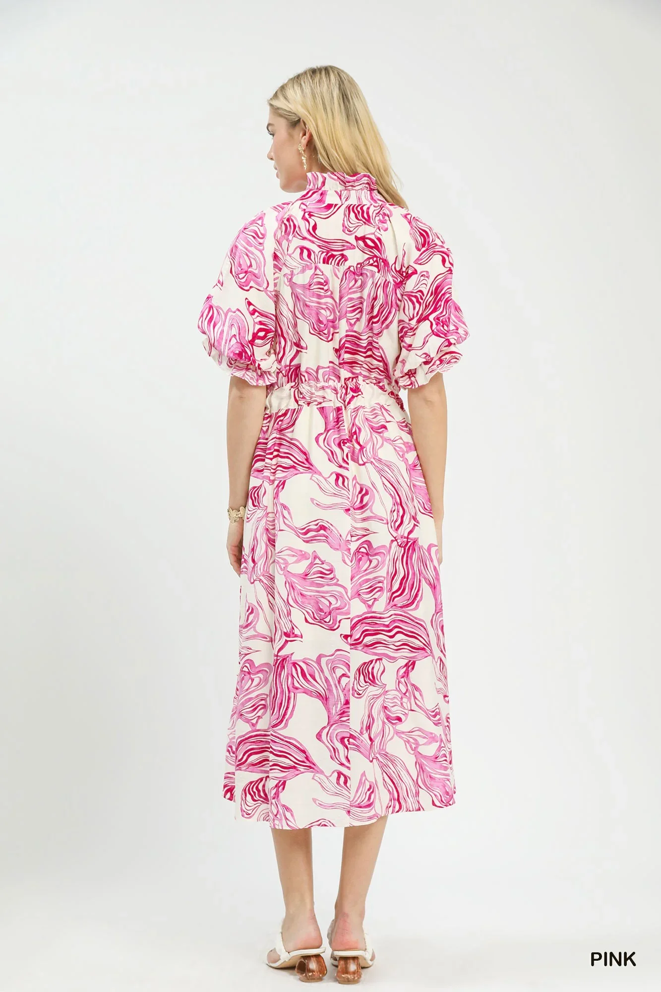 Umgee Abstract Print Smocked Tie Waist Midi Dress - Image 3
