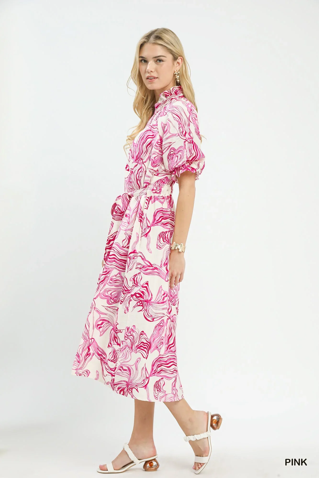 Umgee Abstract Print Smocked Tie Waist Midi Dress - Image 2