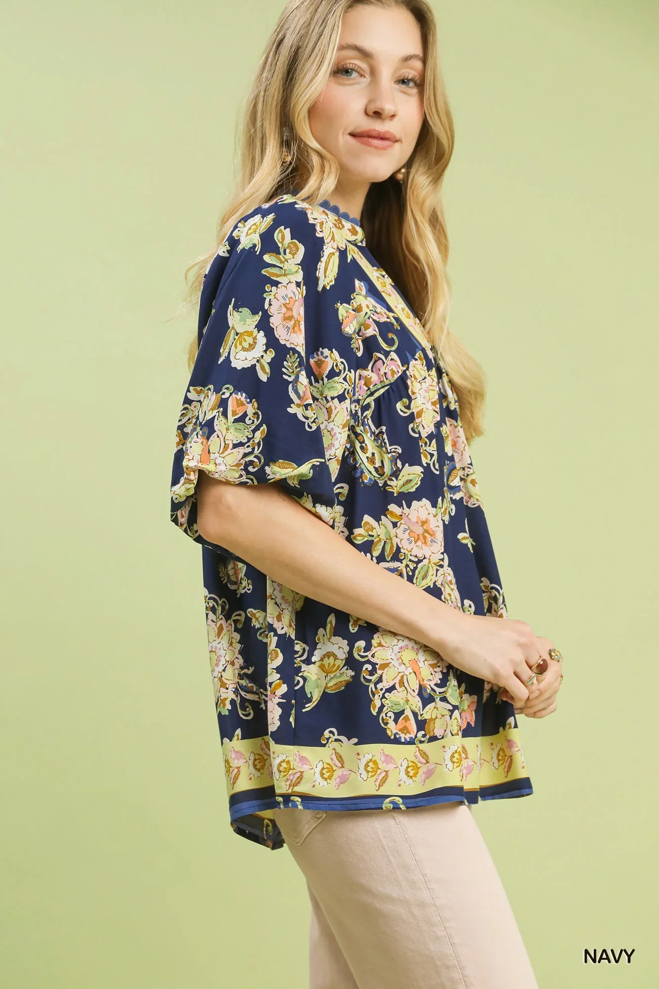 Umgee Apricot Floral Boho Blouse - Image 2