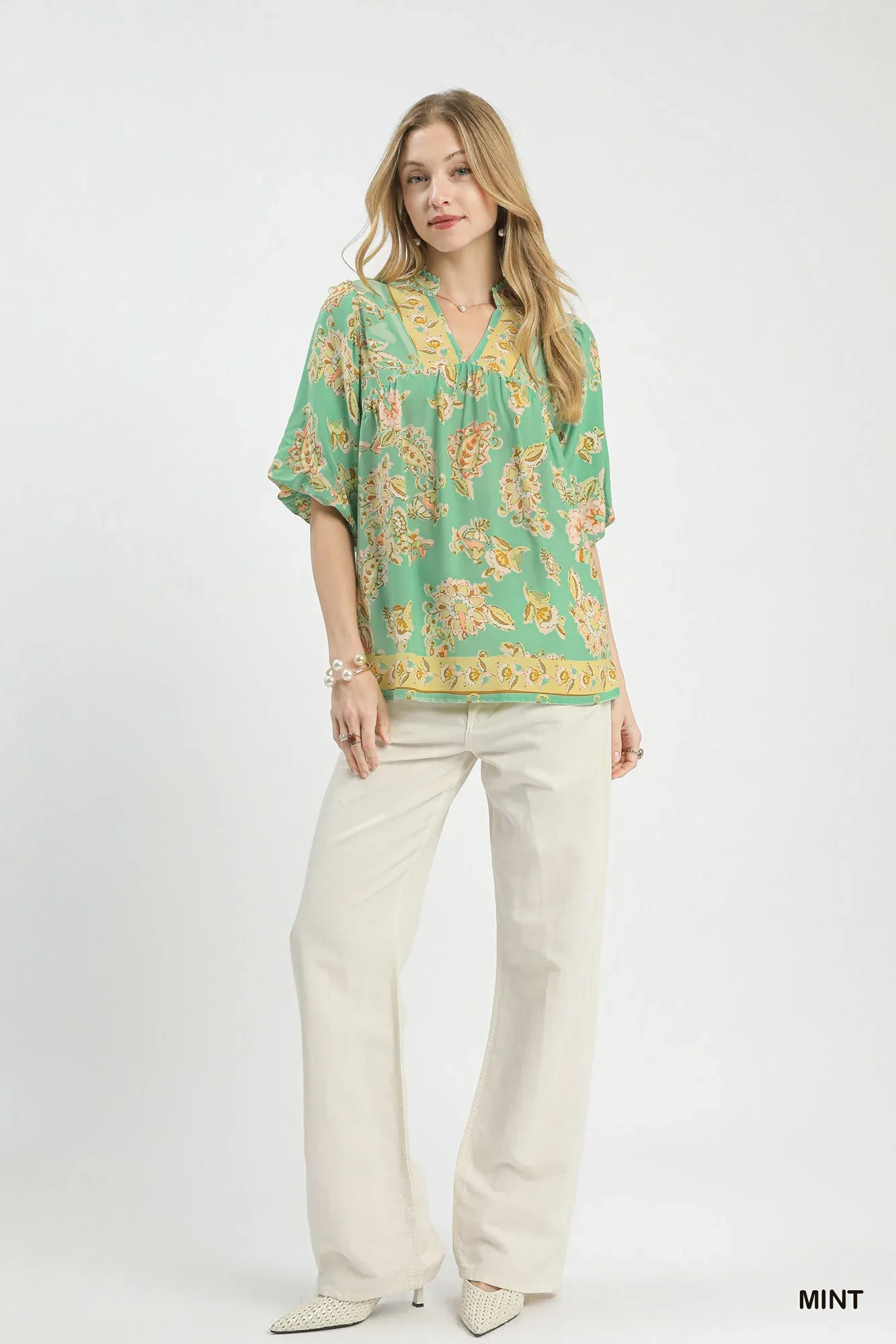 Umgee Apricot Floral Boho Blouse - Image 5