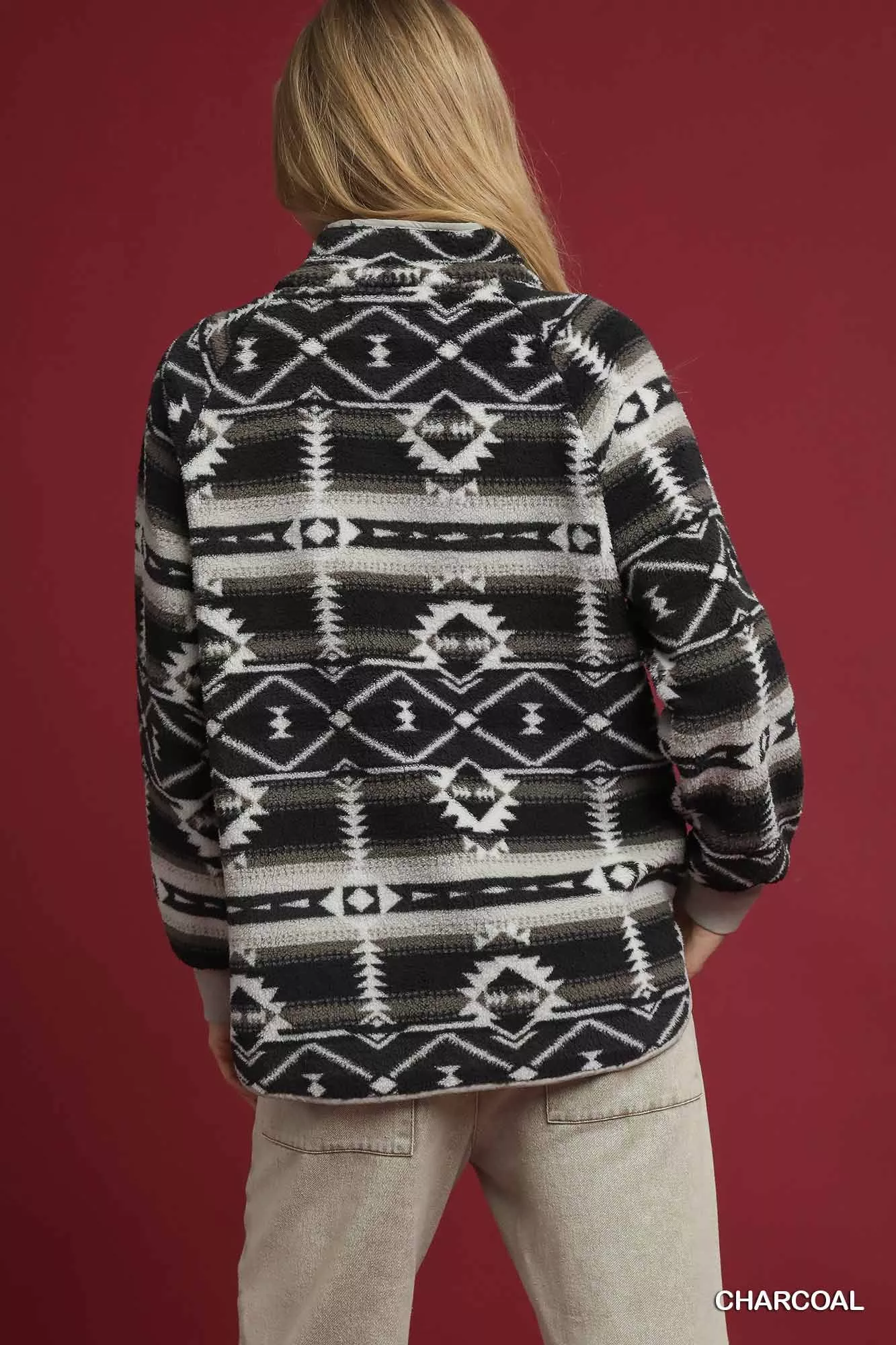 Umgee Aztec Print Sherpa Pullover - Image 3
