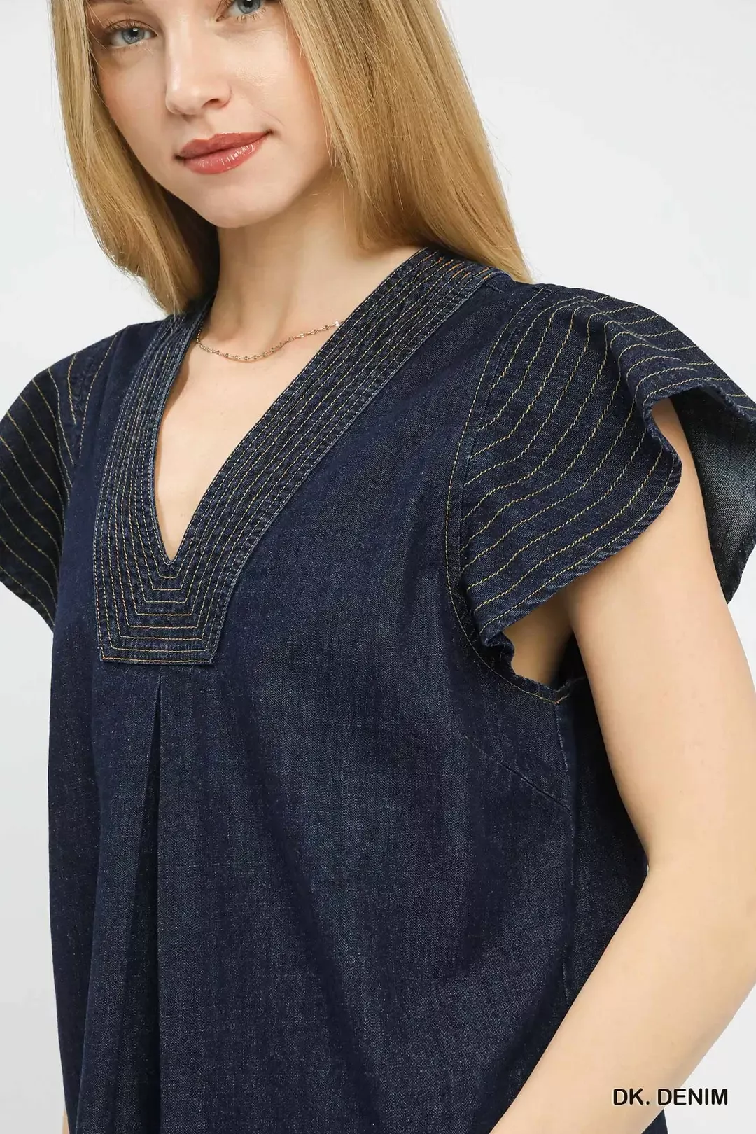 Umgee Cap Sleeve Denim Top - Image 4