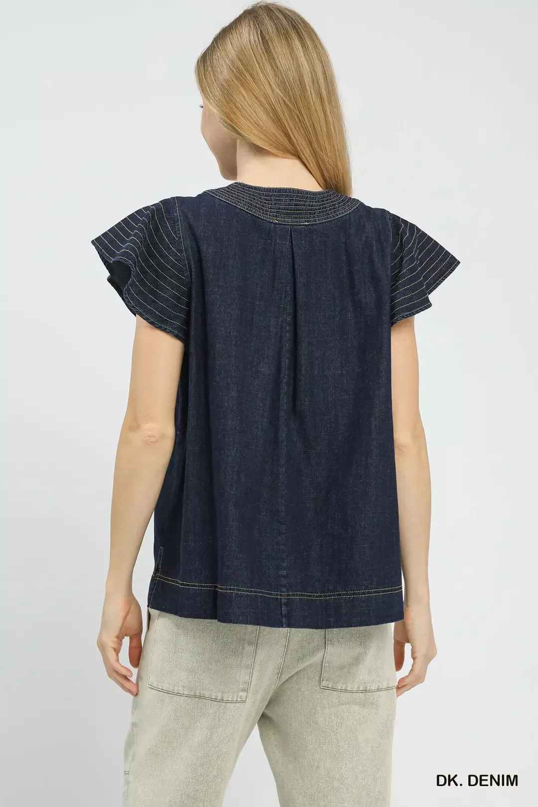 Umgee Cap Sleeve Denim Top - Image 3
