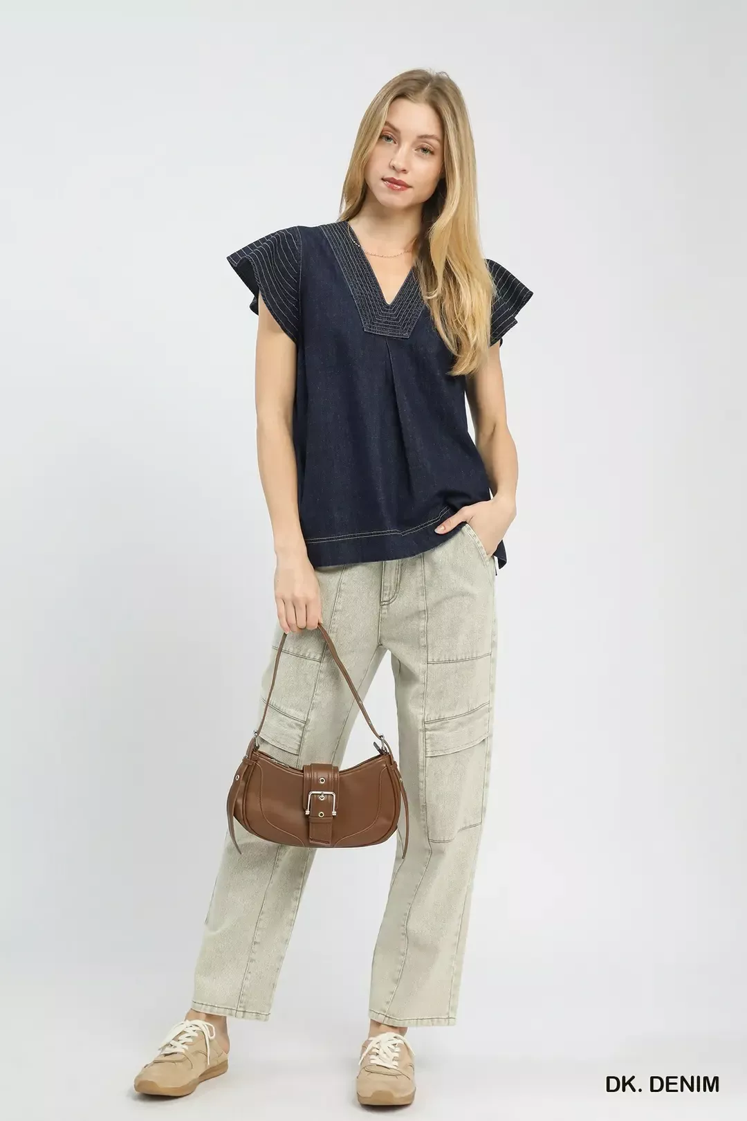 Umgee Cap Sleeve Denim Top - Image 5
