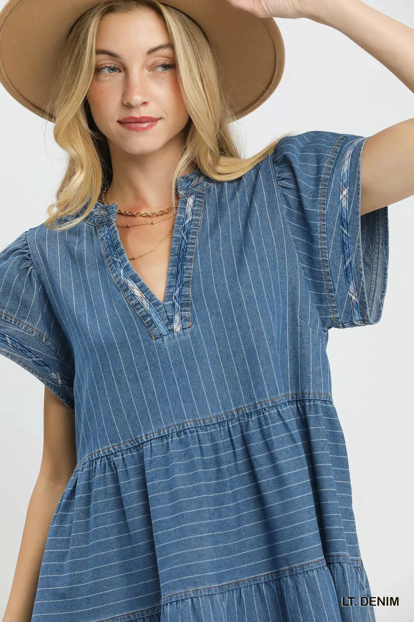 Umgee Chambray Tiered Babydoll Dress - Image 4