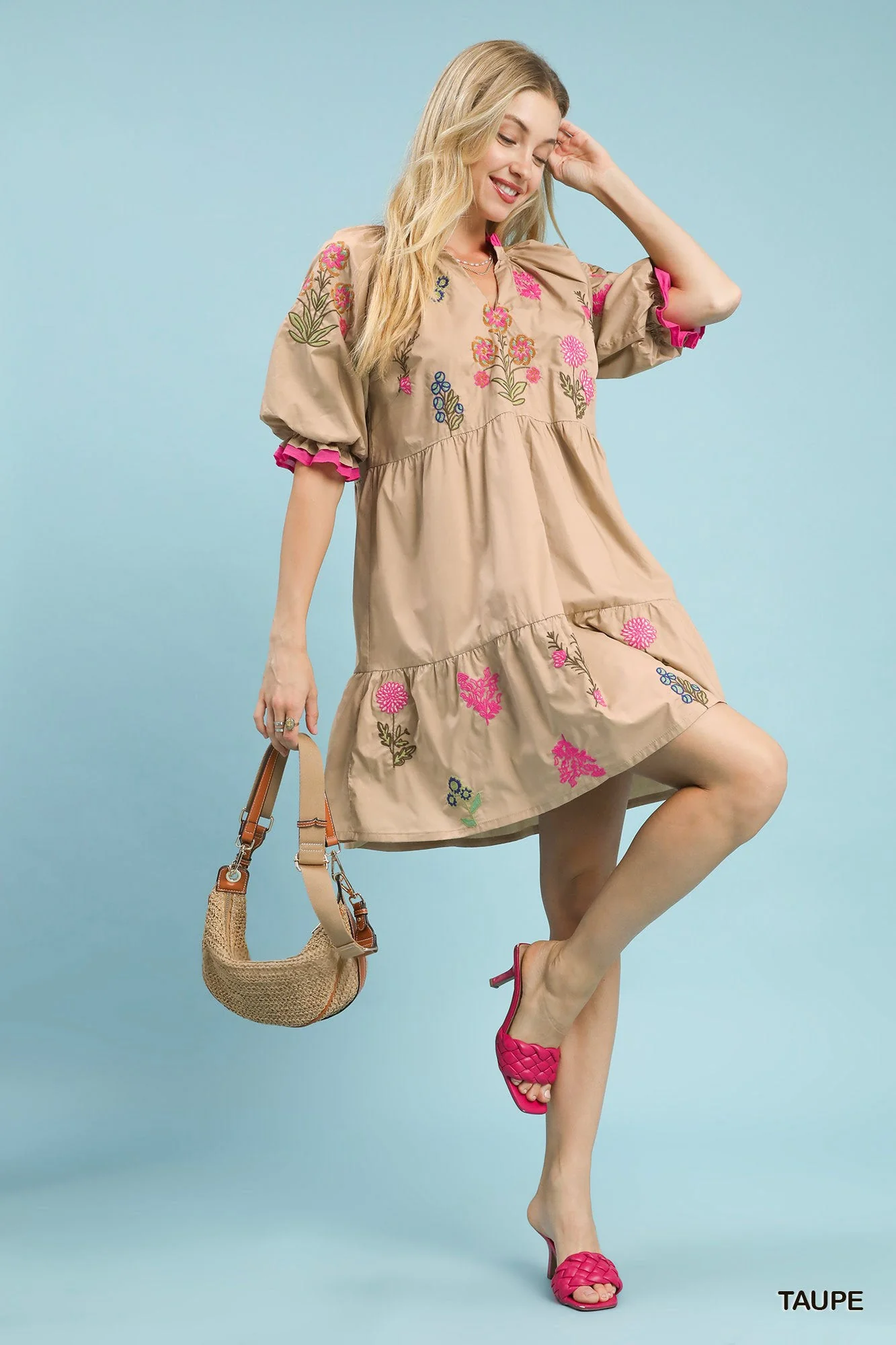 Umgee Embroidered Floral Tiered Dress - Image 4