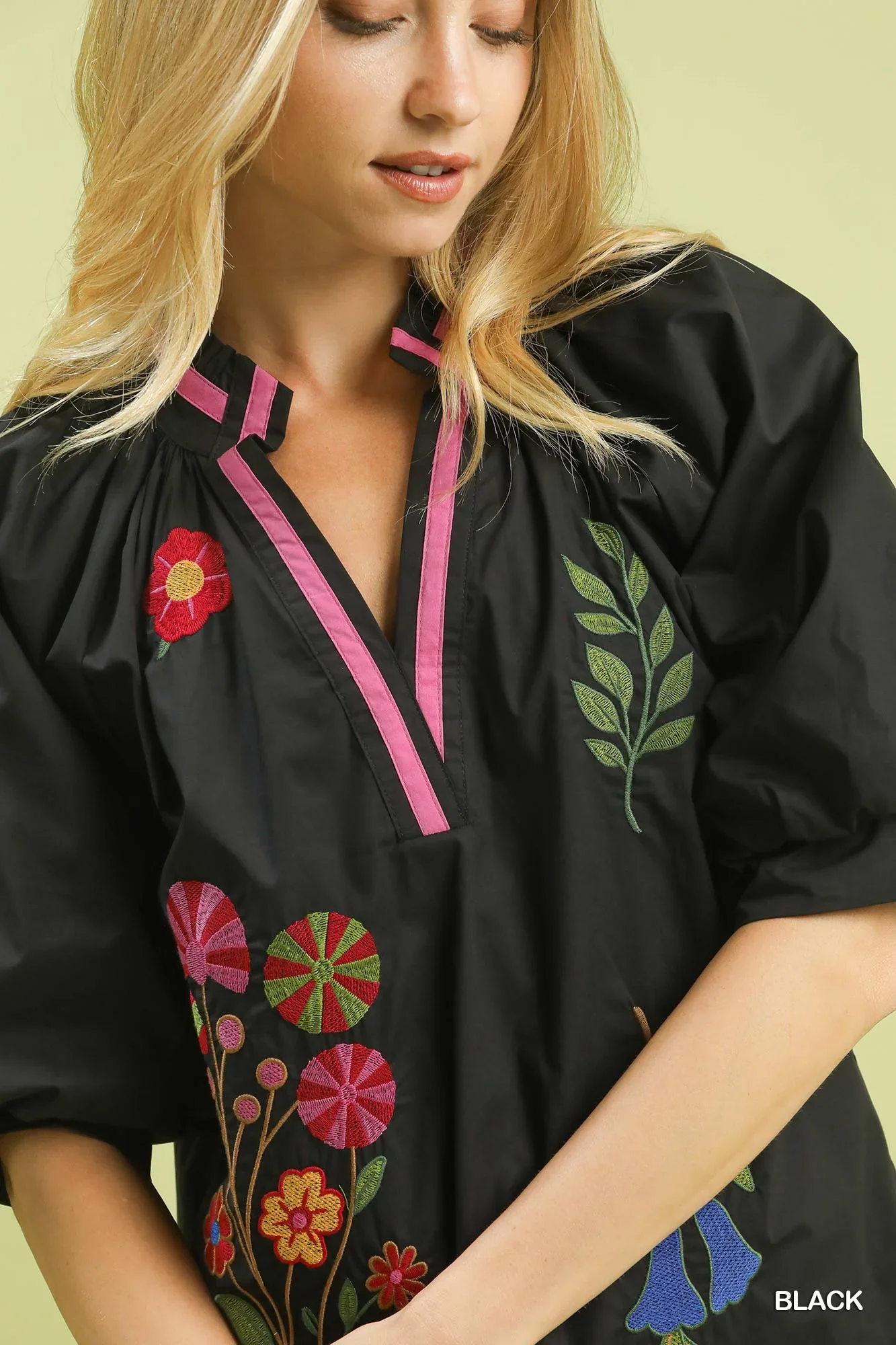 Umgee Embroidered Floral V-Neck Blouse - Image 6