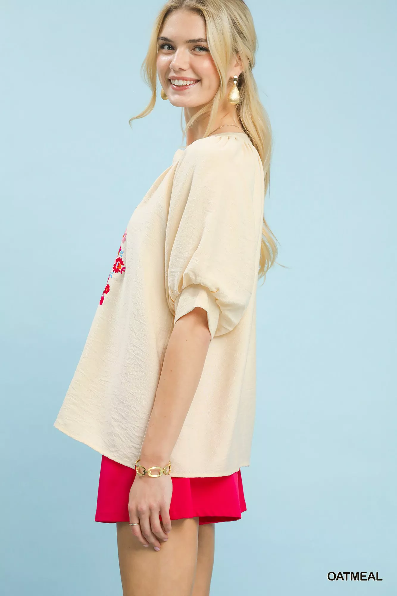 Umgee Embroidered Puff Sleeve Blouse - Image 2