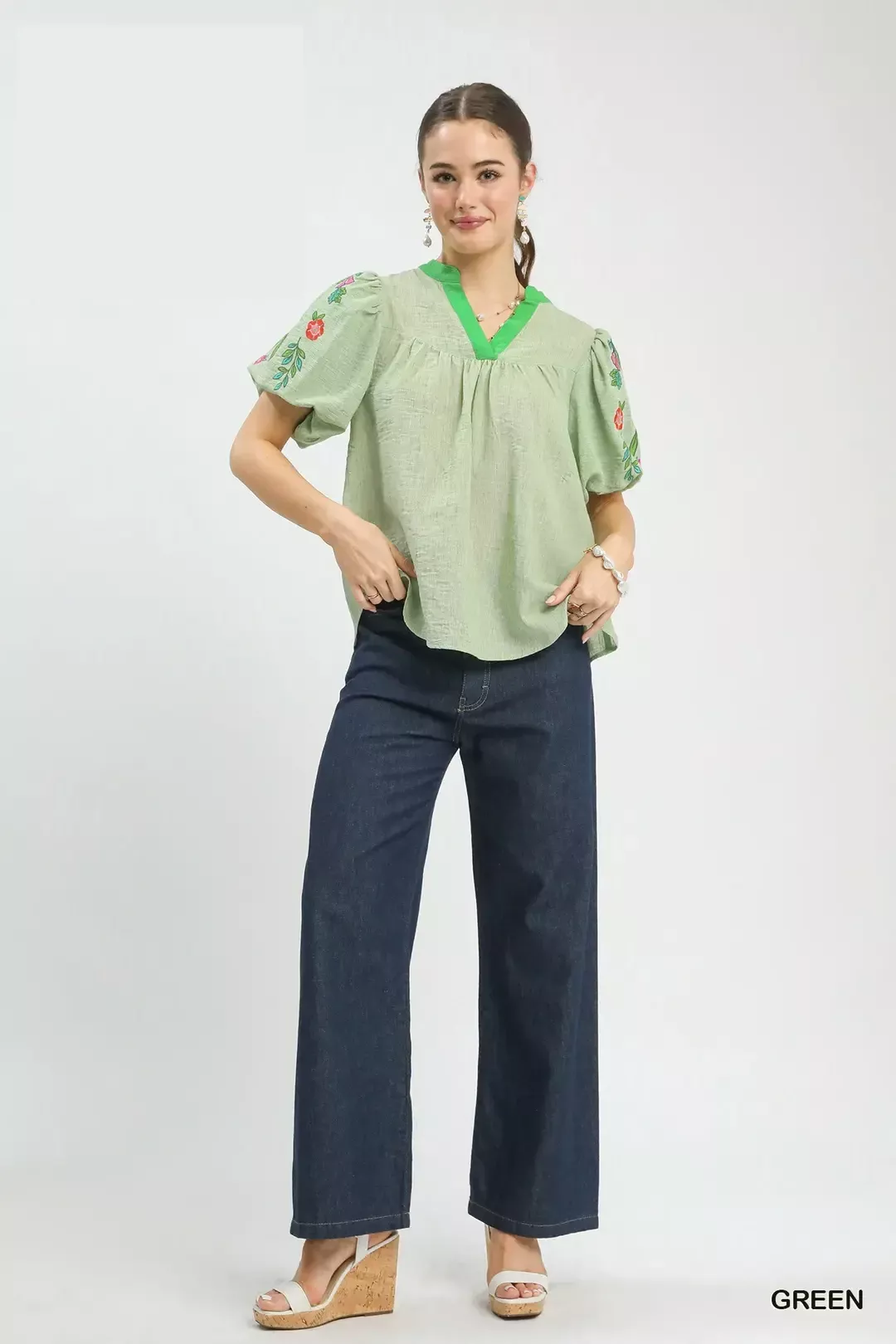 Umgee Embroidered Puff Sleeve Top - Image 4