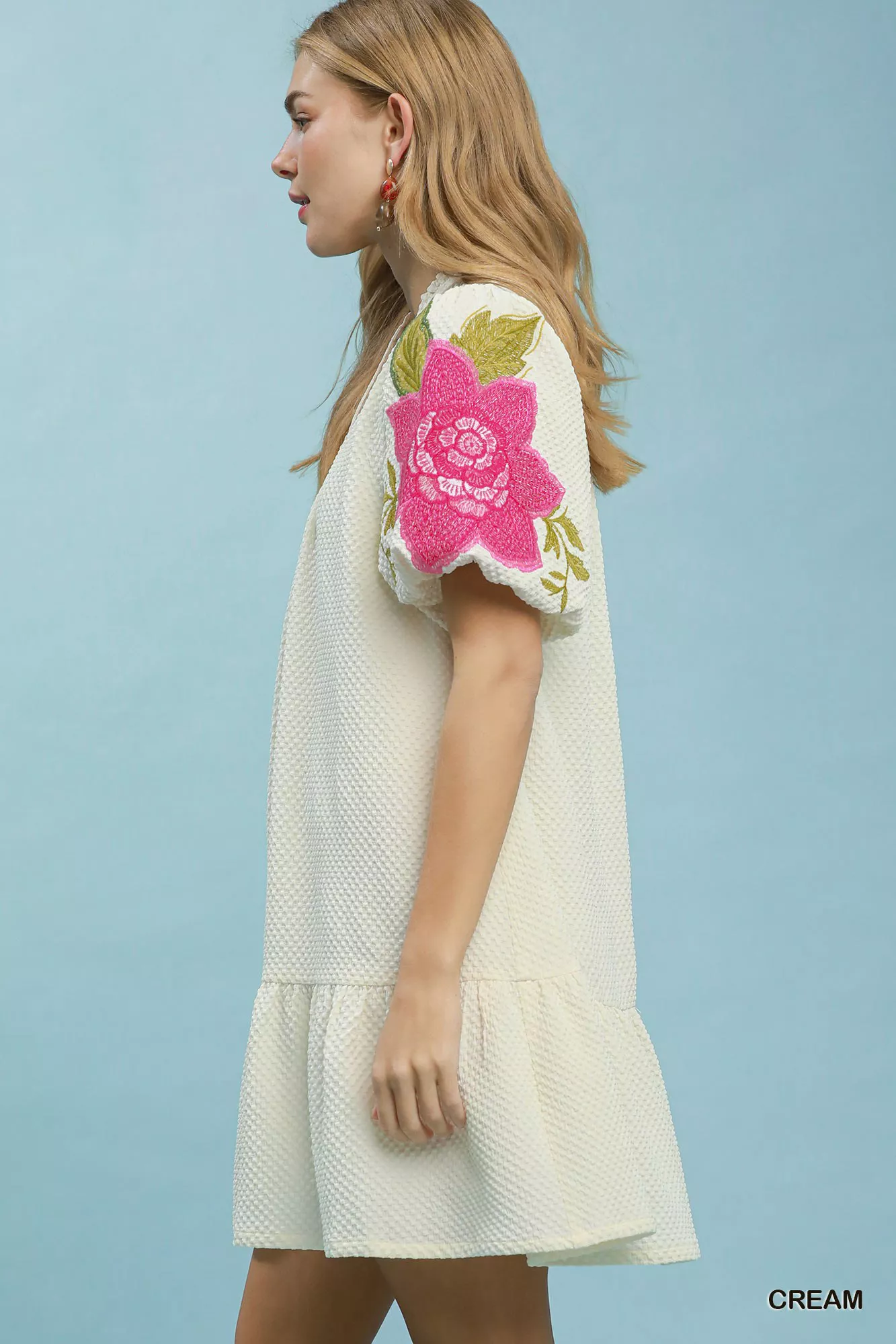 Umgee Floral Embroidered Textured Jacquard Dress - Image 2