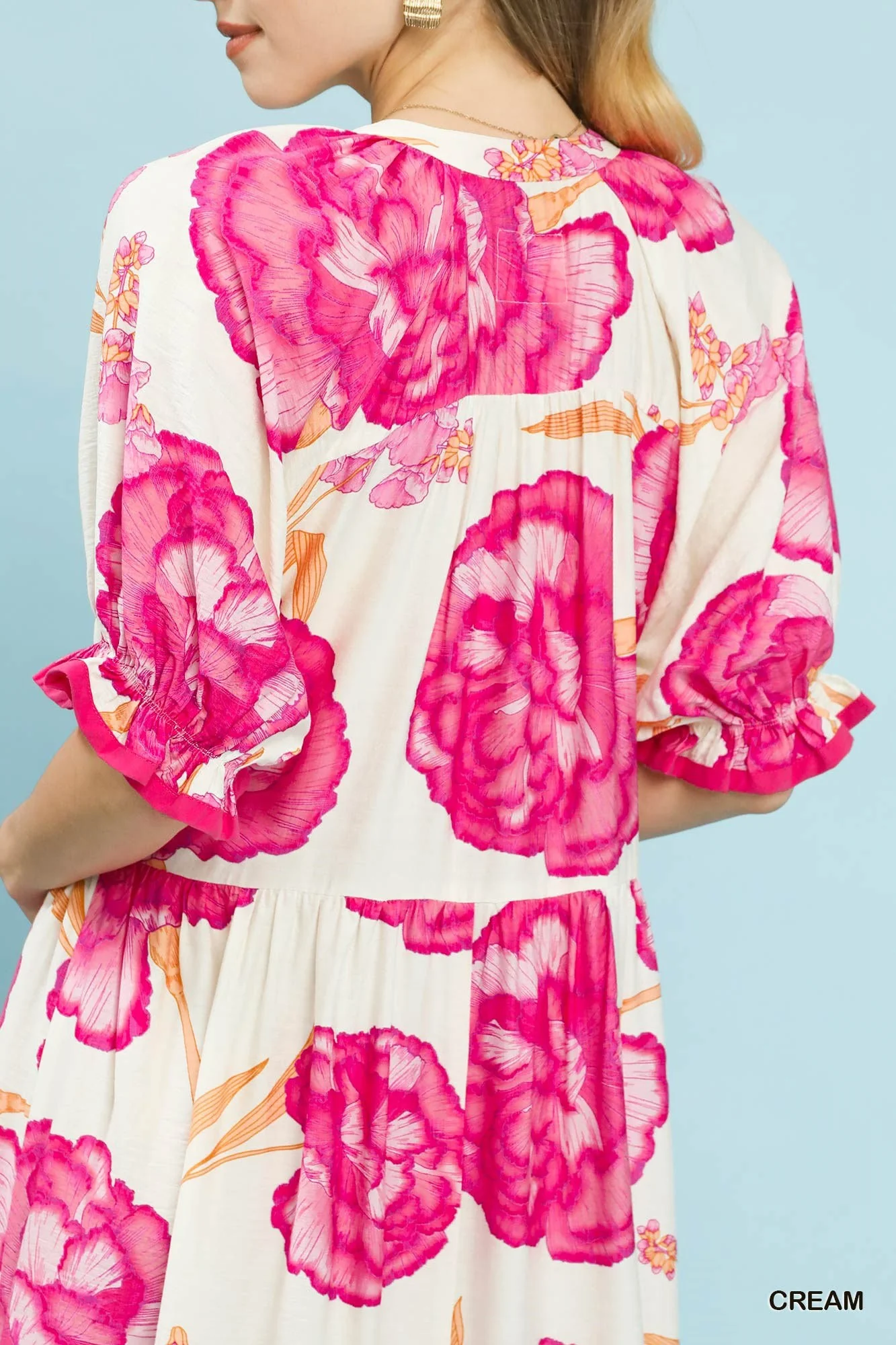 Umgee Floral Print Midi Dress with Contrast Trim - Image 5
