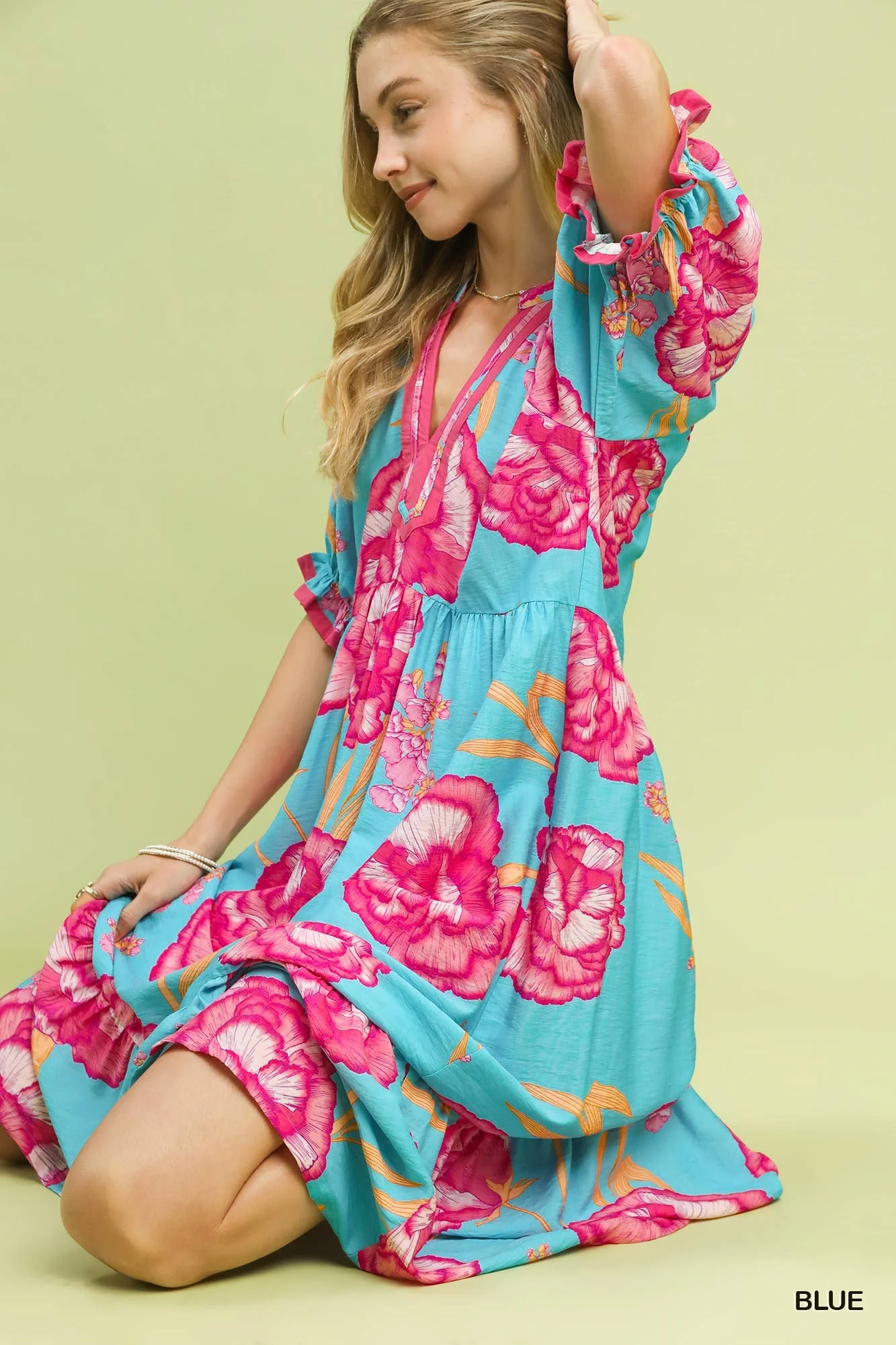 Umgee Floral Print Midi Dress with Contrast Trim - Image 5