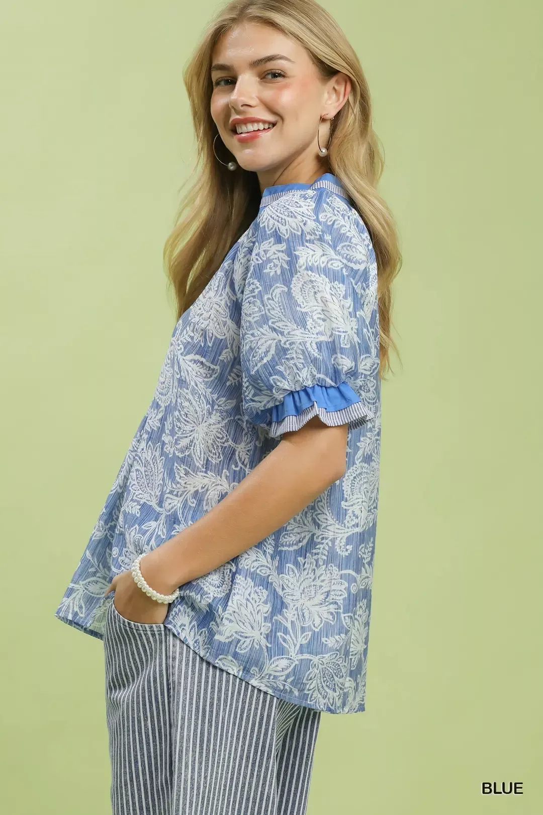 Umgee Floral Print Puff Sleeve Top - Image 2