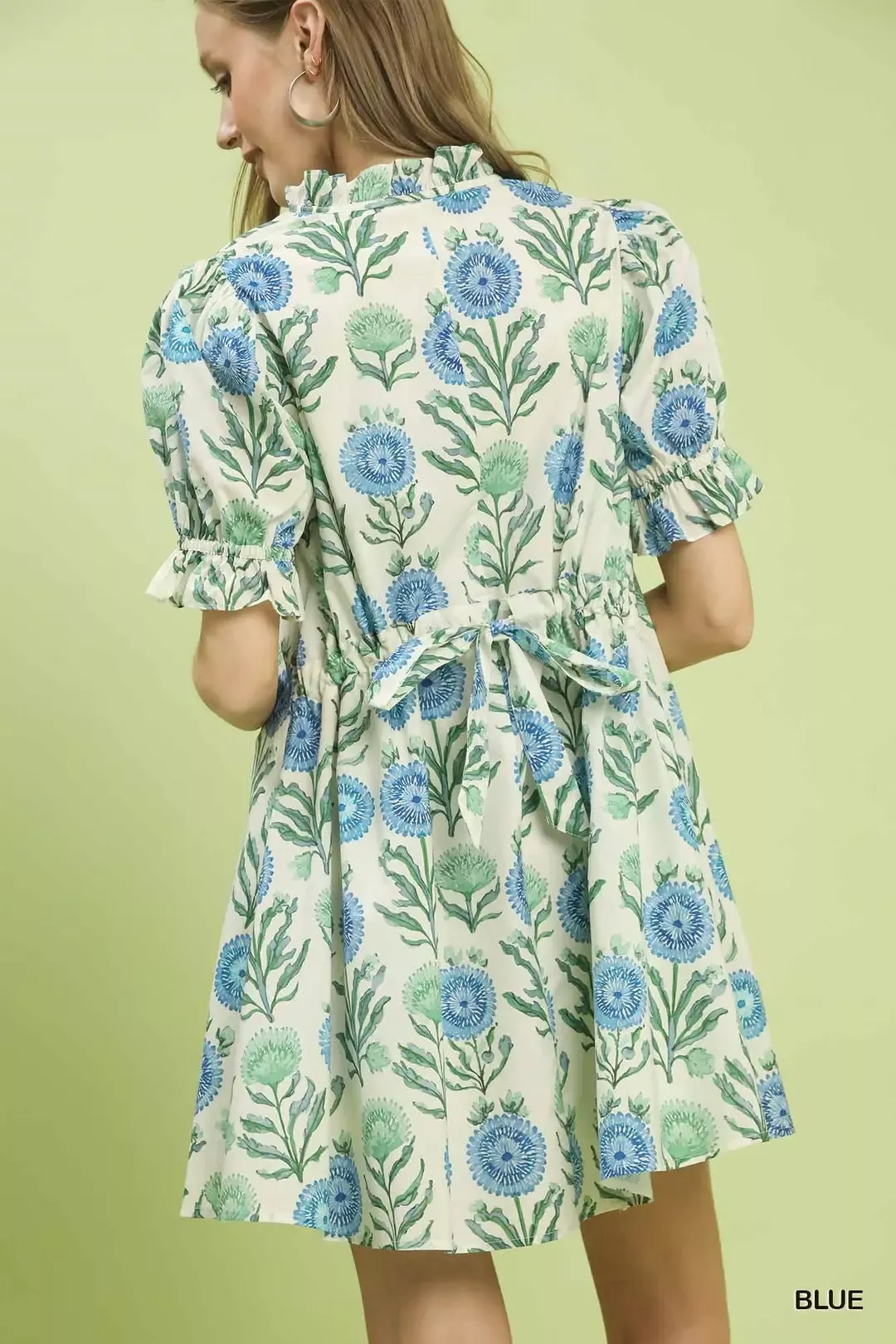 Umgee Floral Puff Sleeve Babydoll Dress with Side Pockets - Image 3