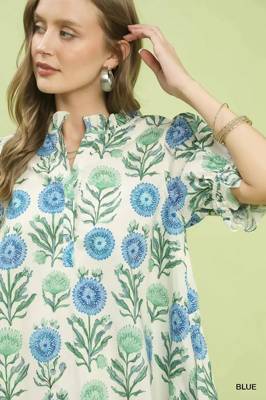 Umgee Floral Puff Sleeve Babydoll Dress with Side Pockets - Image 5