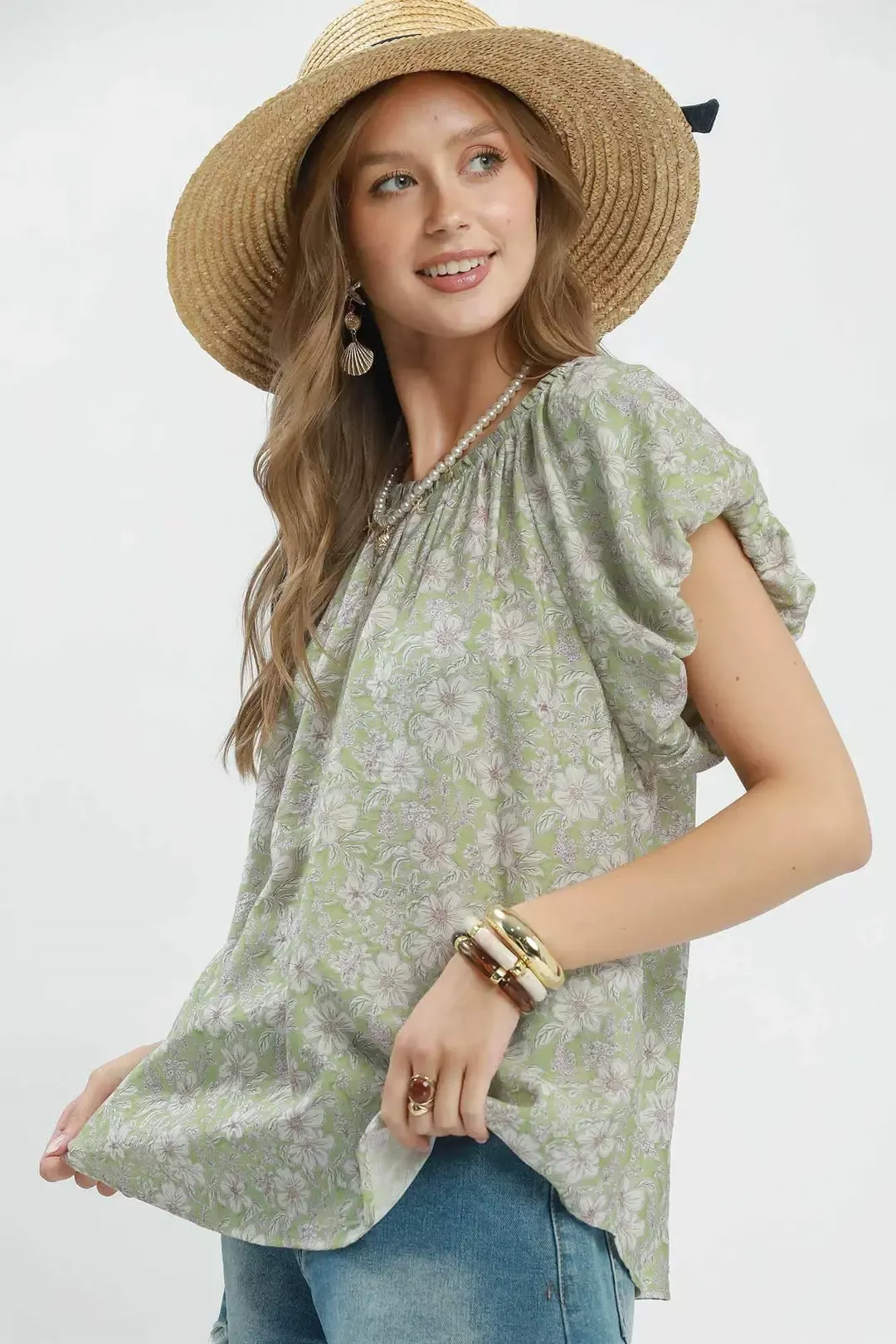Umgee Floral Puff Sleeve Blouse - Image 2
