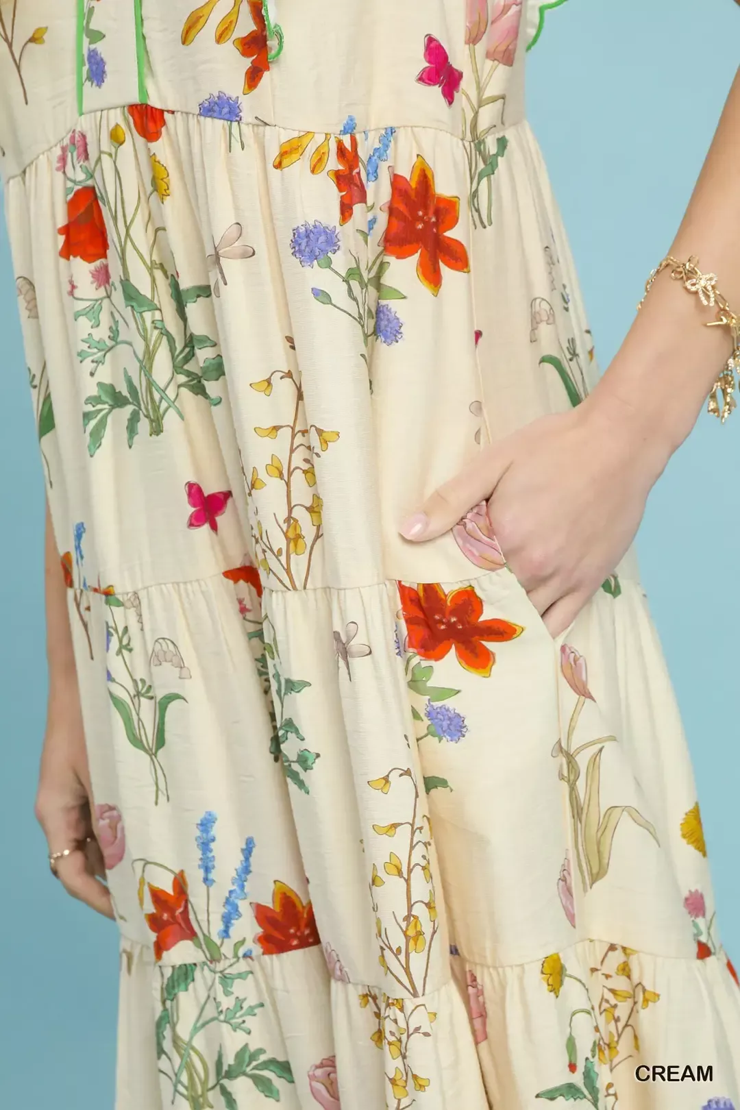 Umgee Floral Ruffle Tiered Midi Dress with Scalloped Detail - Image 6