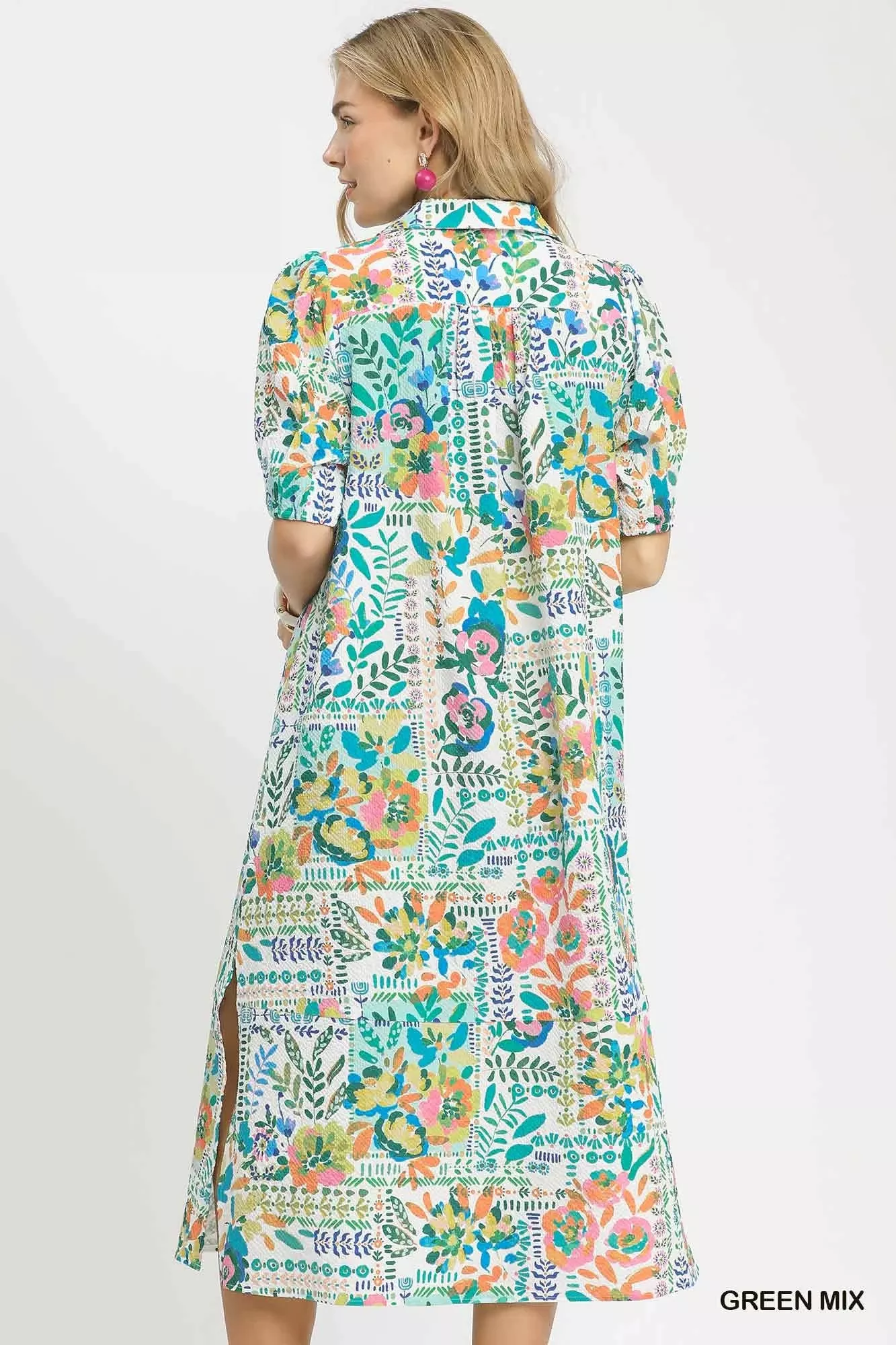 Umgee Folk Print Midi Dress with Side Pockets - Image 3