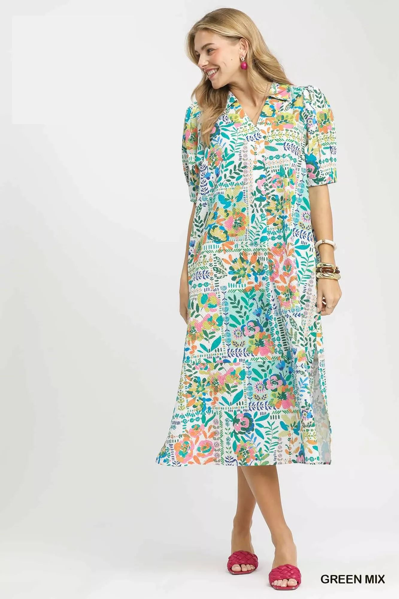 Umgee Folk Print Midi Dress with Side Pockets - Image 5
