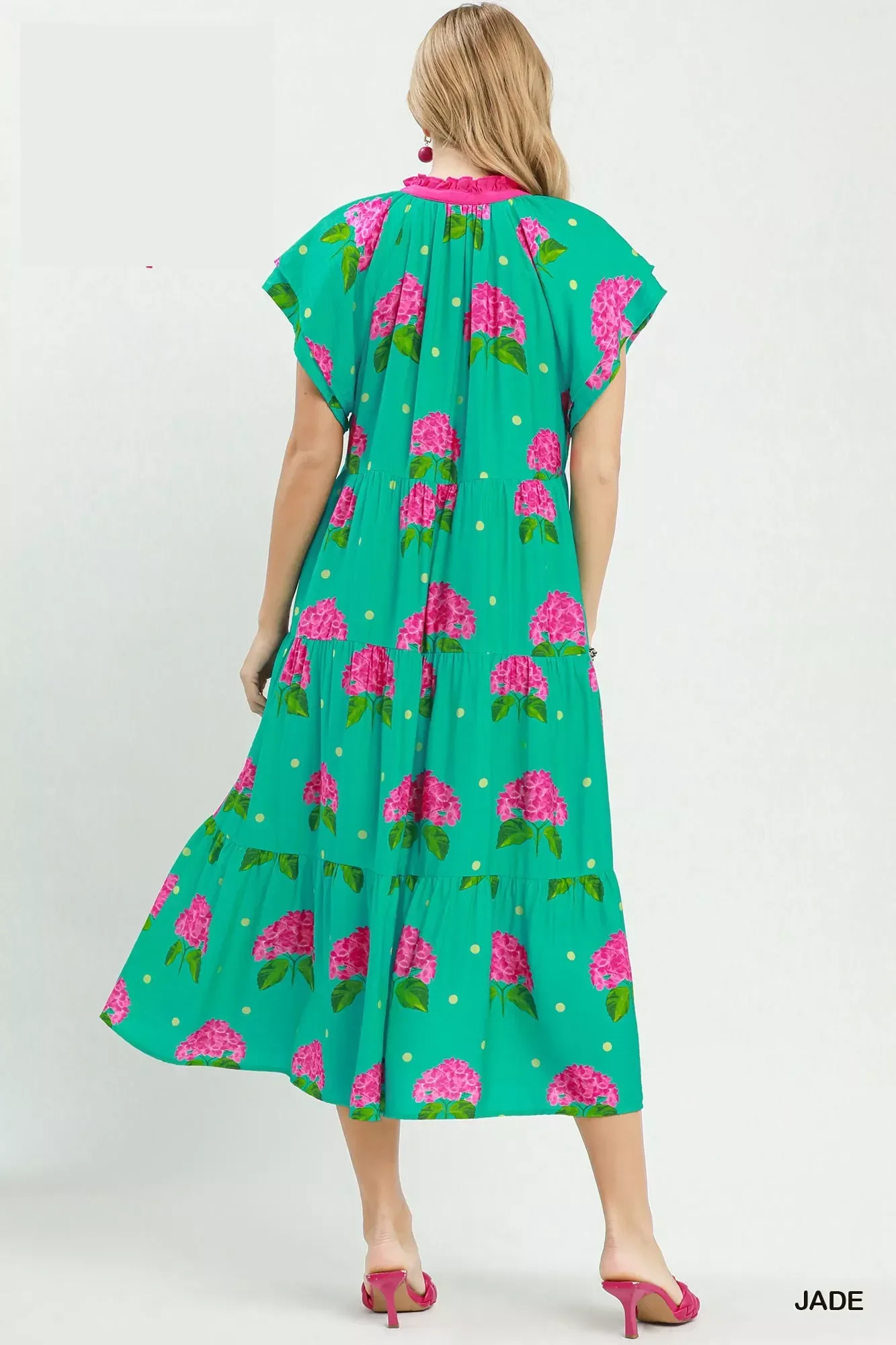 Umgee Hydrangea Print Tiered Midi Dress - Image 4