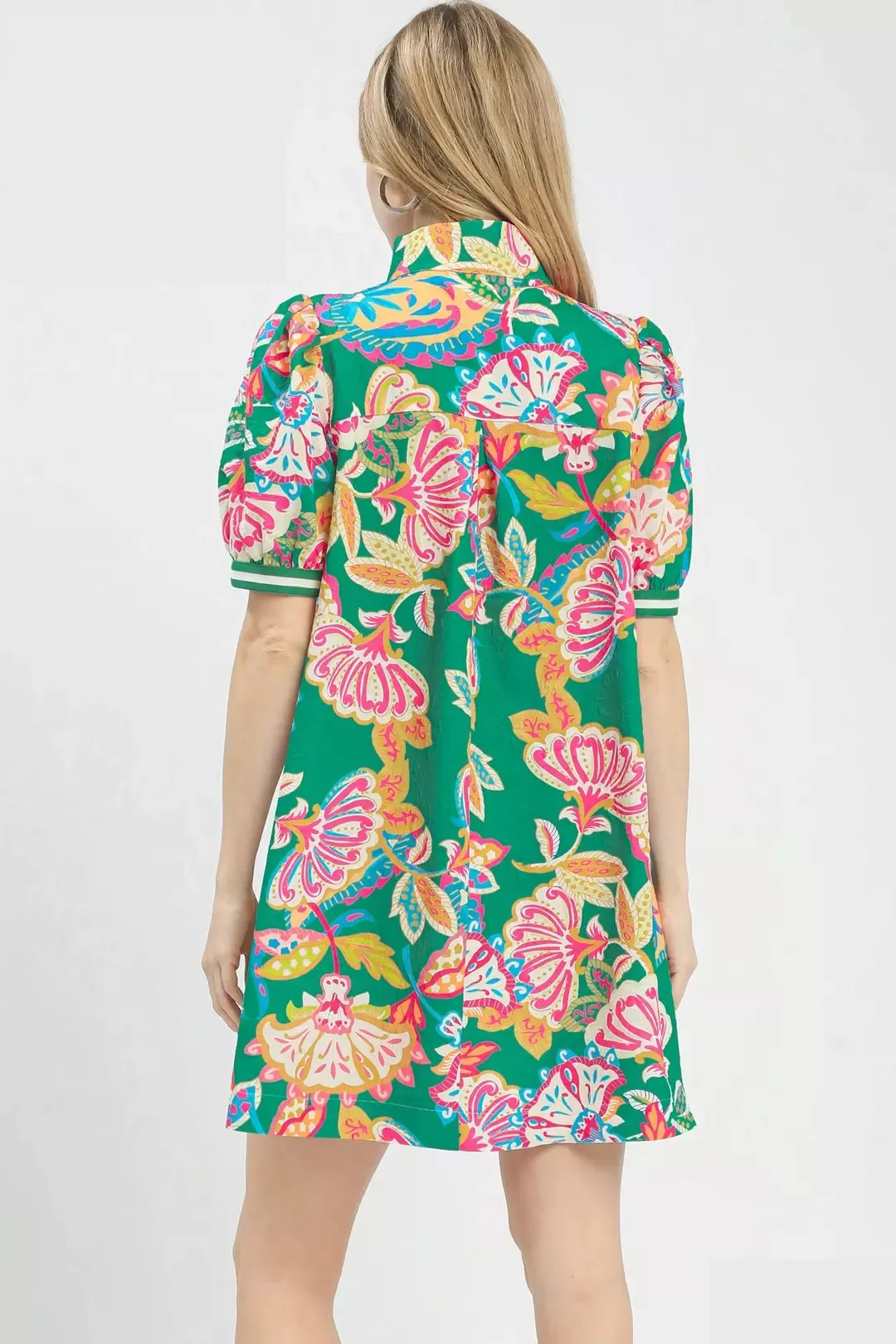 Umgee Jacquard Paisley Print Puff Sleeve Tunic Dress - Image 3