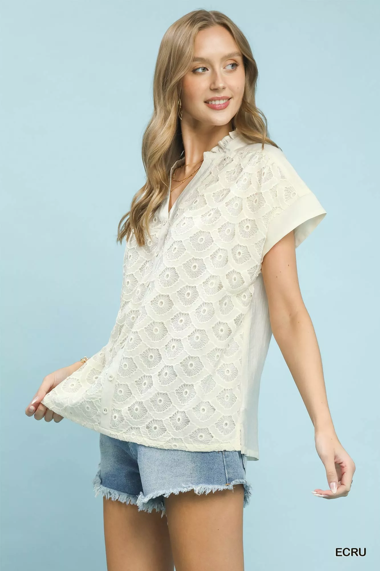 Umgee Lace Button-Front Top - Image 2