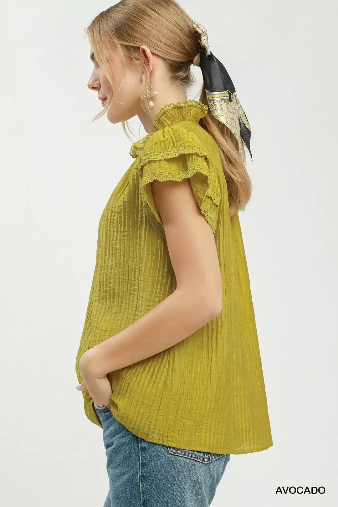 Umgee Lace Trim Ruffle Top - Image 2