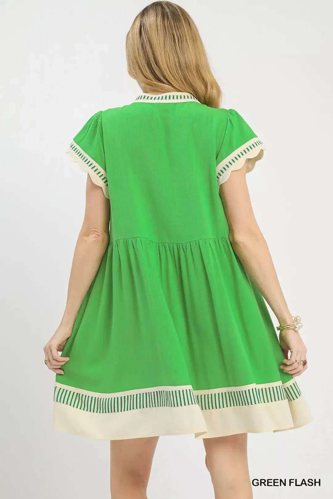 Umgee Linen Color Block Flutter Sleeve Dress - Image 3