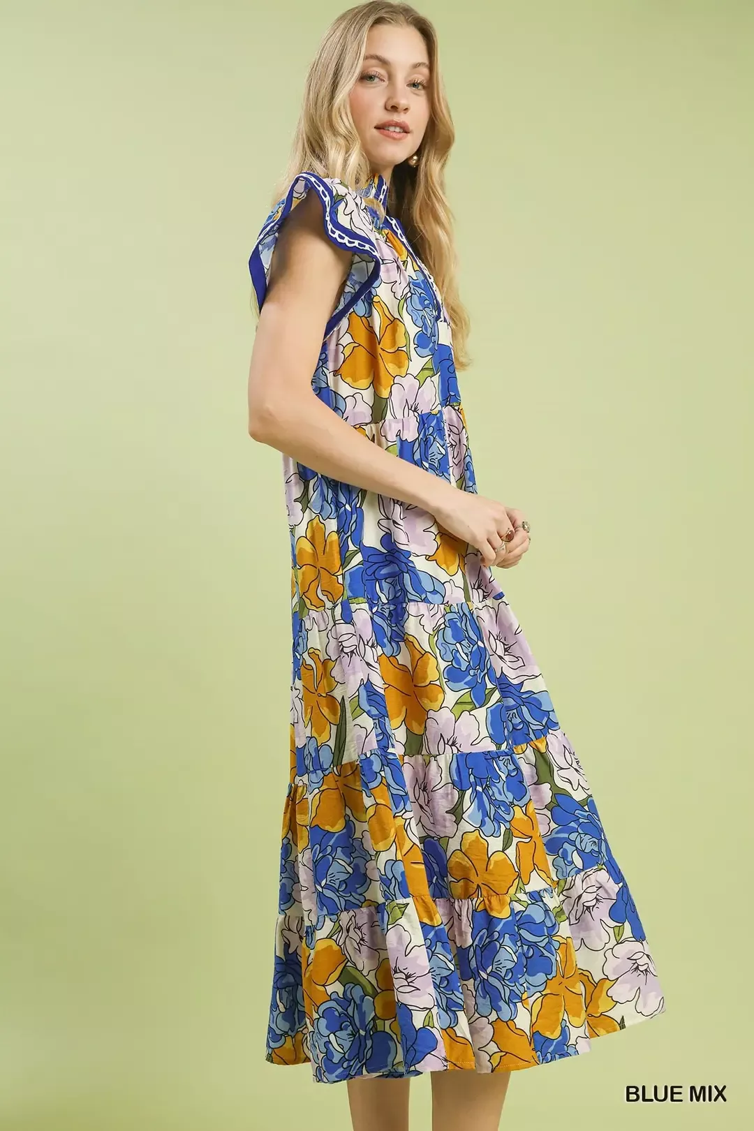 Umgee Mix Bold Floral Tiered Midi Dress - Image 2