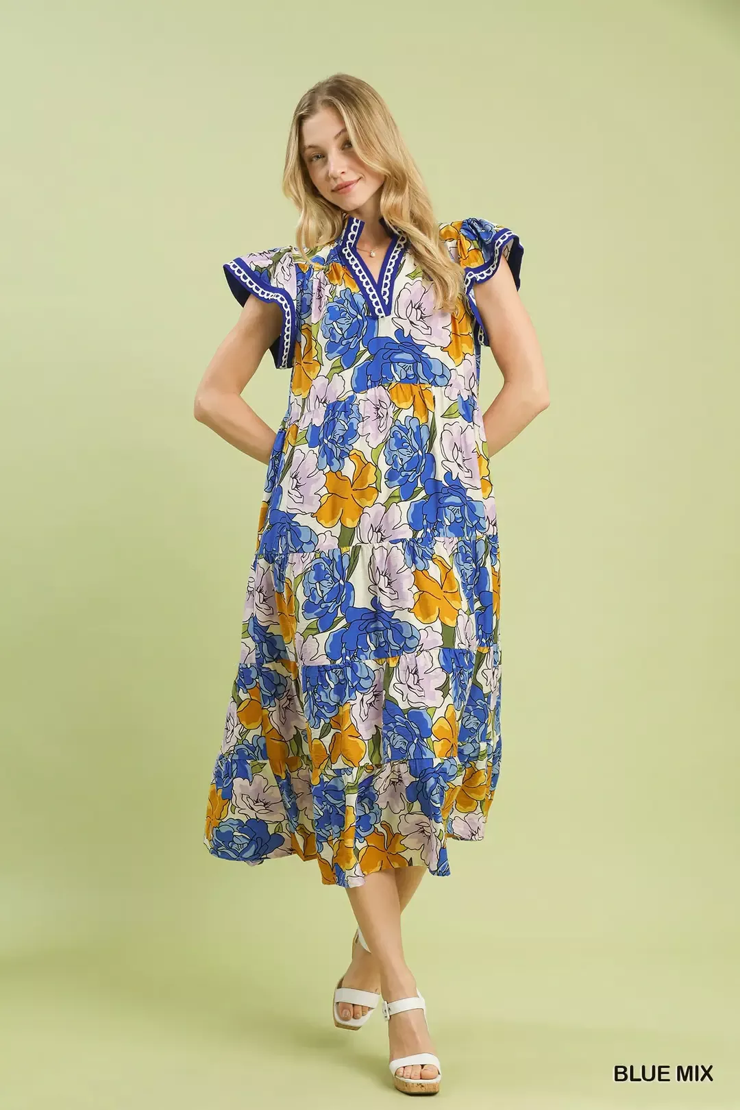 Umgee Mix Bold Floral Tiered Midi Dress - Image 4