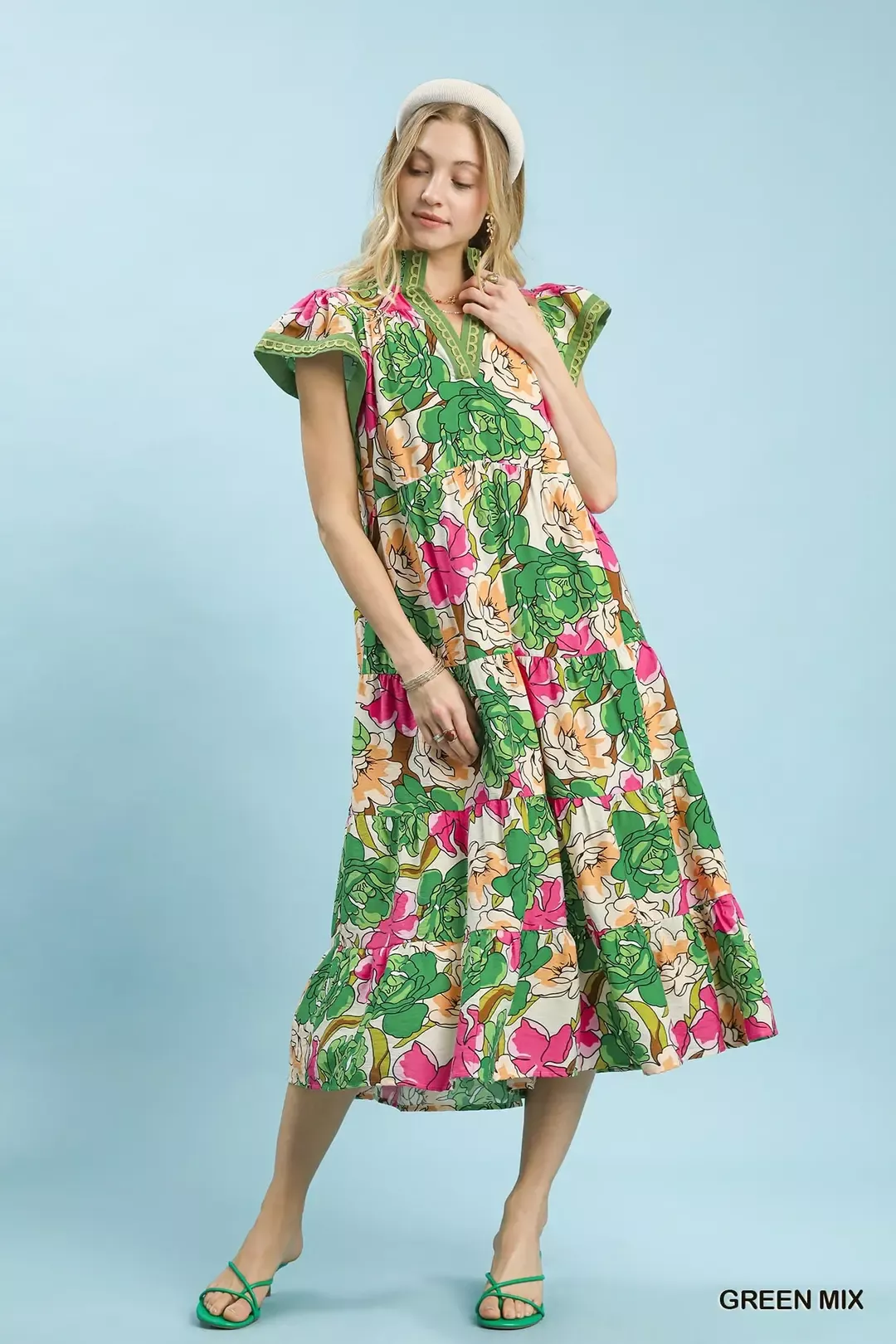 Umgee Mix Bold Floral Tiered Midi Dress - Image 4