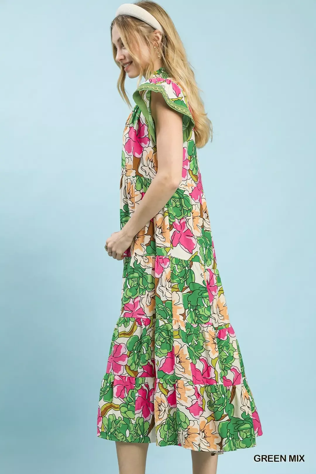 Umgee Mix Bold Floral Tiered Midi Dress - Image 3