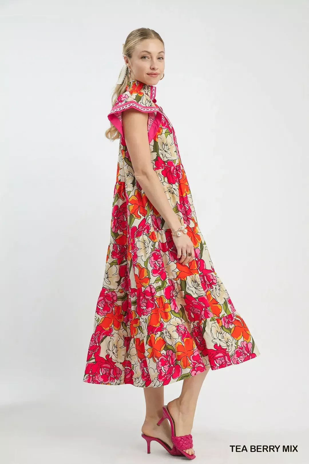 Umgee Mix Bold Floral Tiered Midi Dress - Image 3
