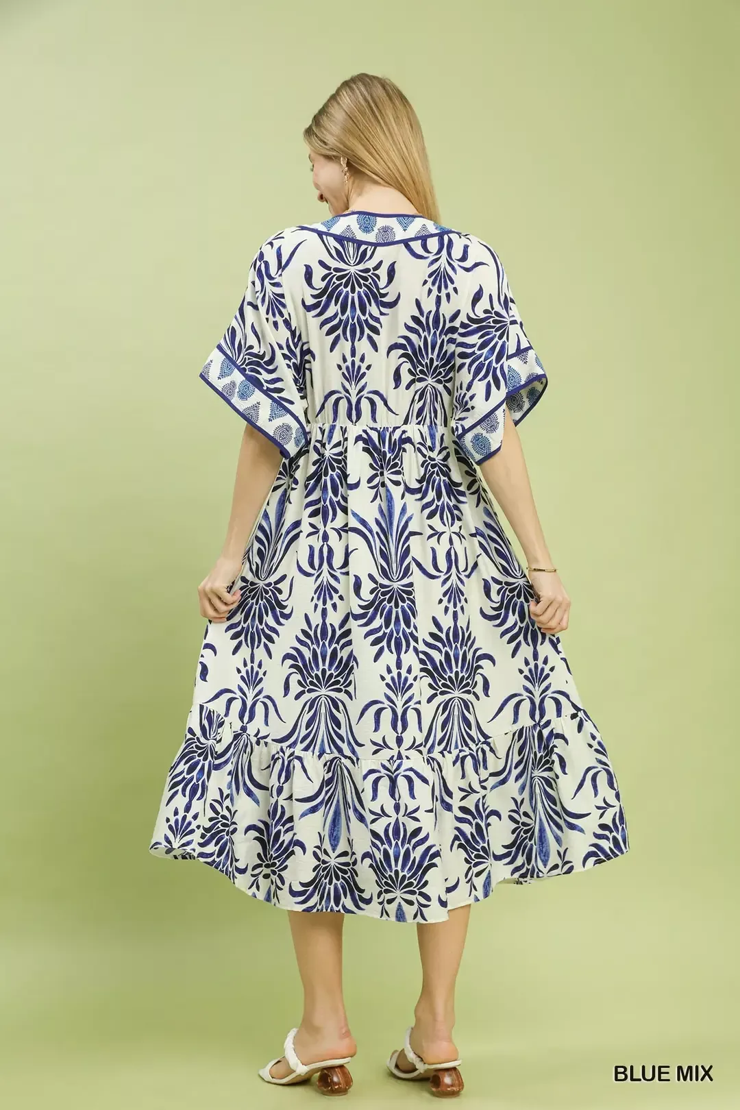 Umgee Mix Floral Border Midi Dress with Pockets - Image 3