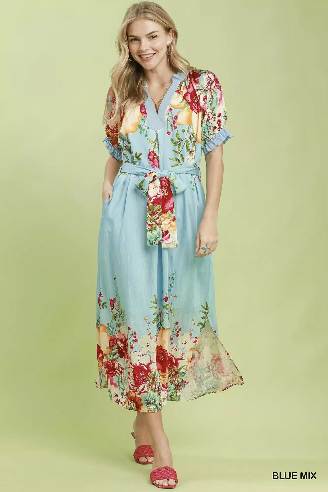 Umgee Mix Floral Border Print Midi Dress - Image 3