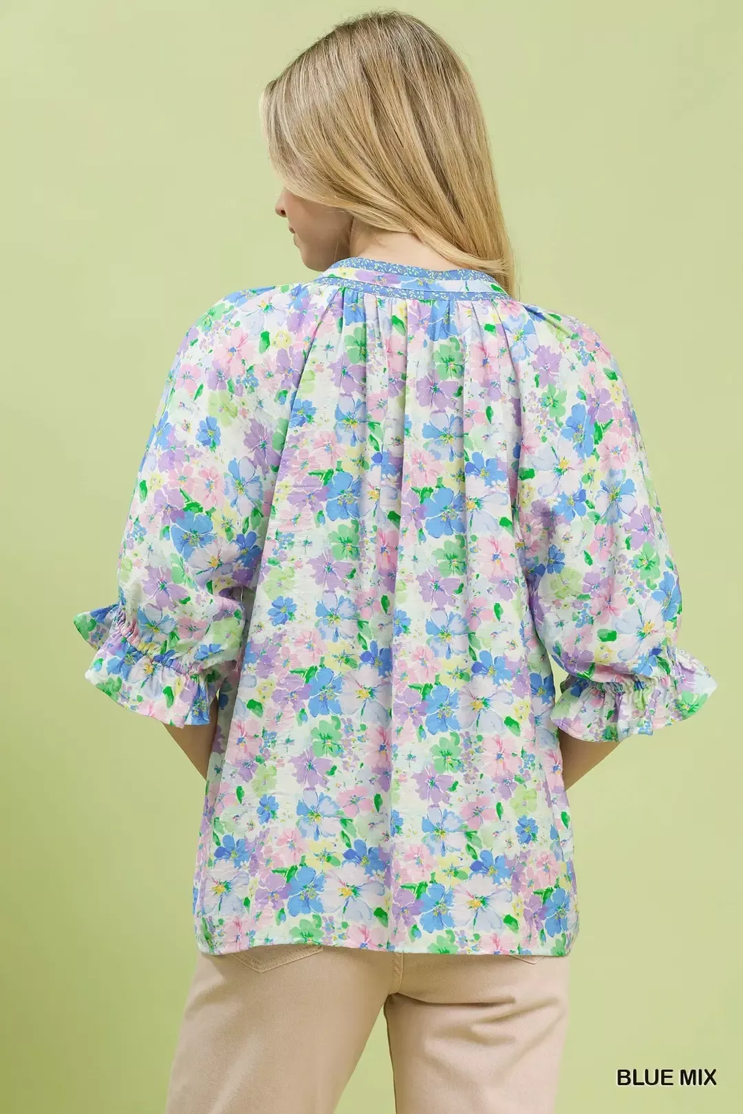 Umgee Mix Floral Print Ruffle Top - Image 3