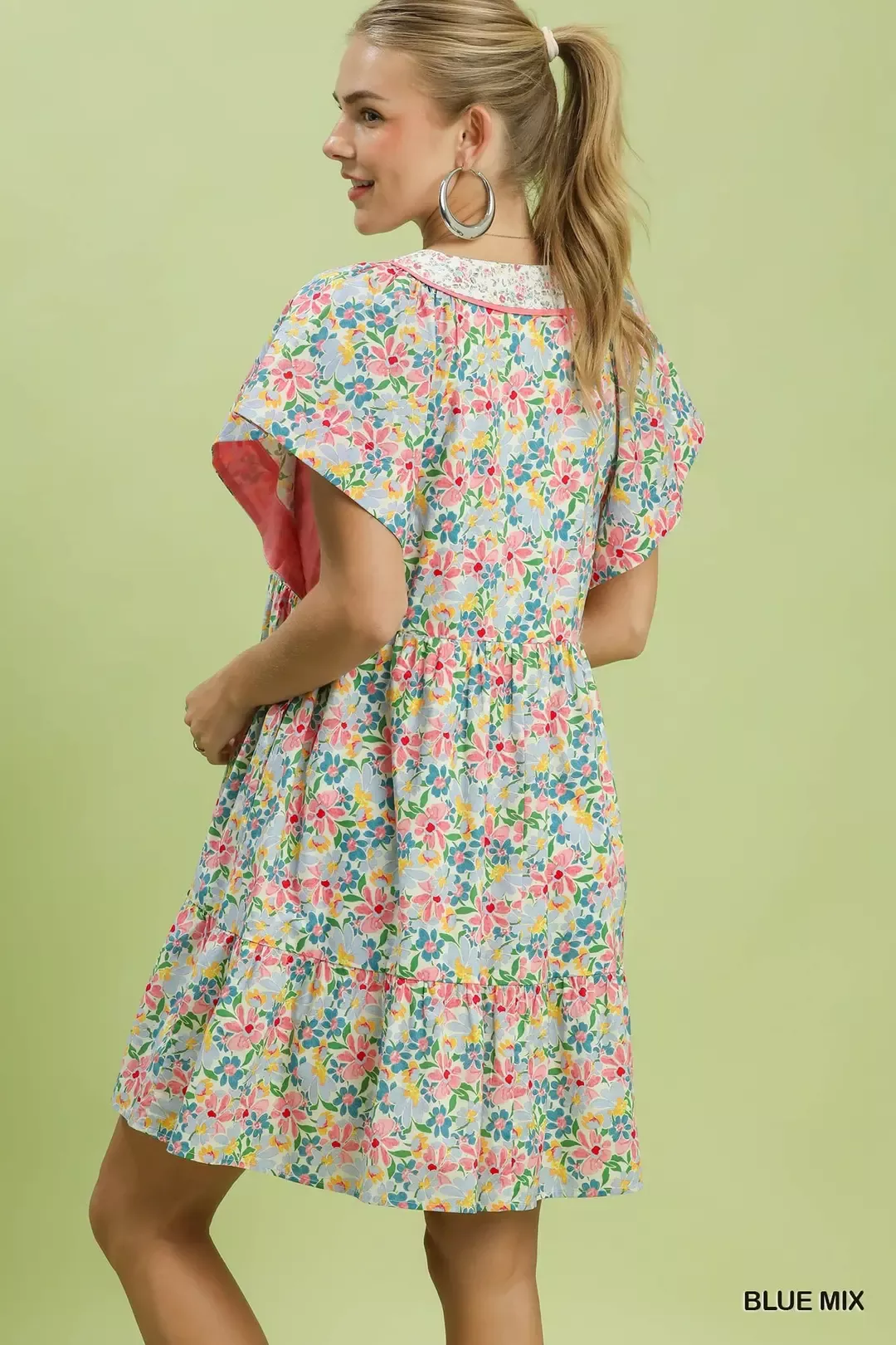 Umgee Mix Floral Tiered Mini Dress with Side Pockets - Image 3