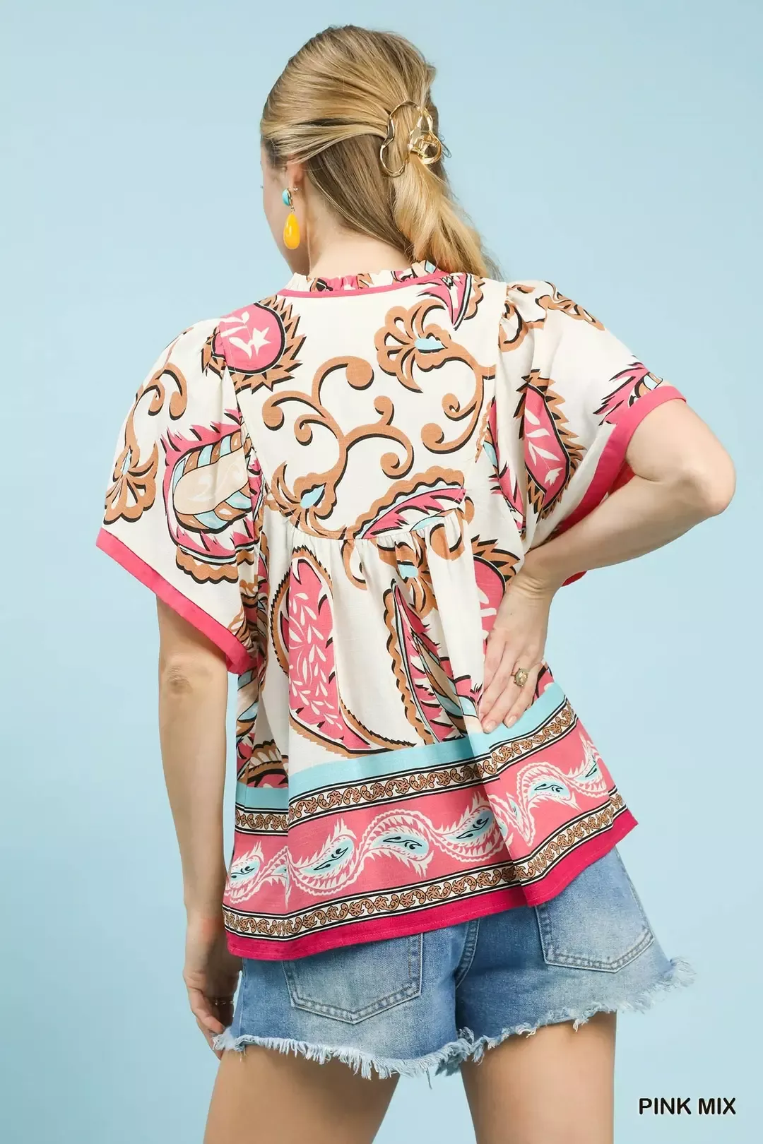 Umgee Mix Paisley Border Print Tassel Top - Image 3