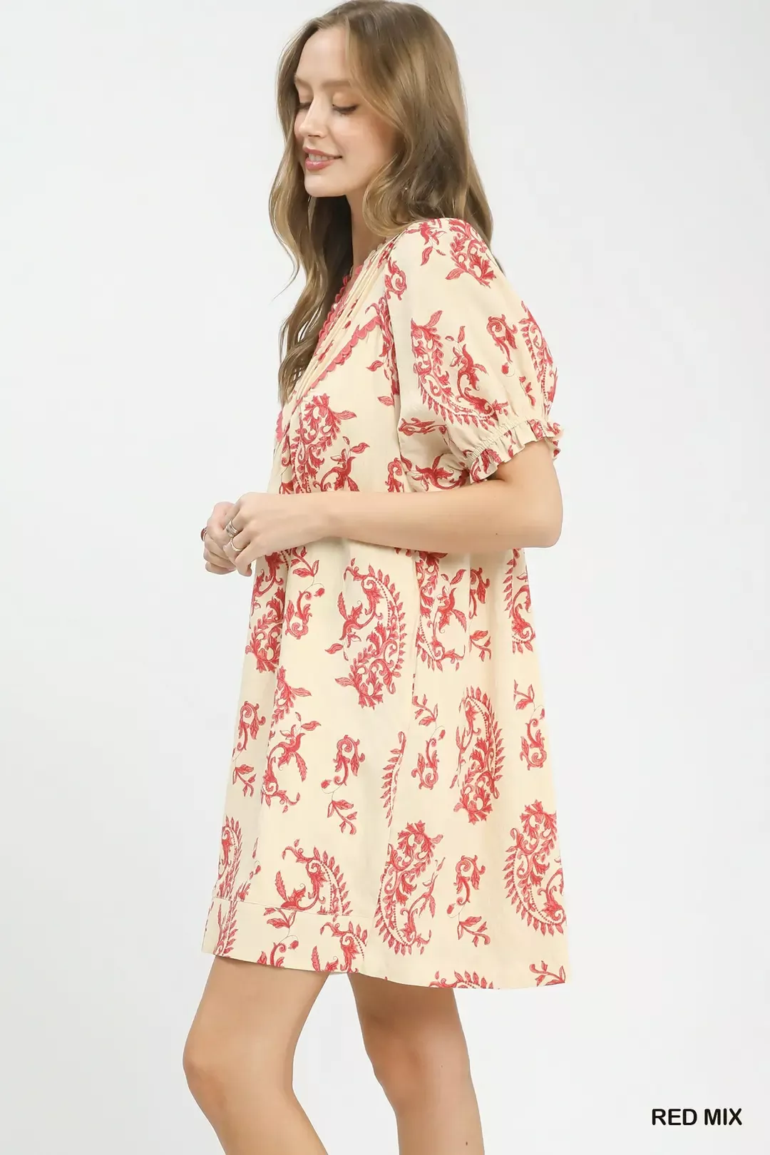 Umgee Mix Paisley Scallop Trim Dress - Image 2