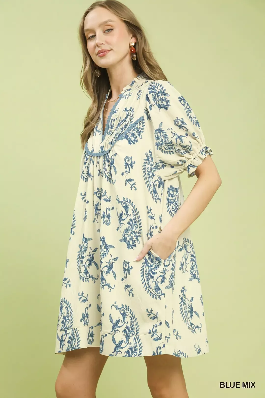 Umgee Mix Paisley Scallop Trim Dress - Image 2