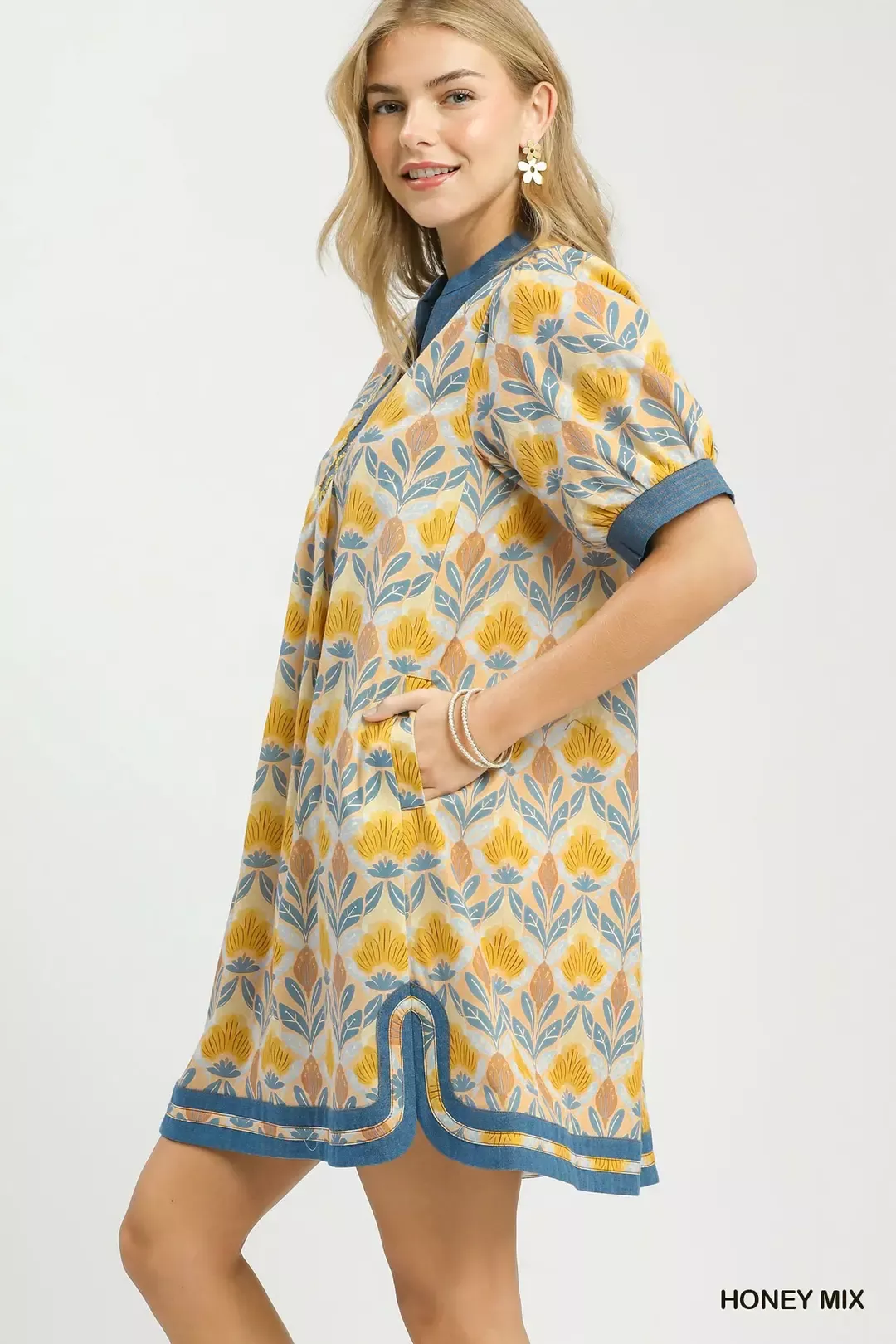 Umgee Mix Tile Print Mini Dress in Honey Mix - Image 2